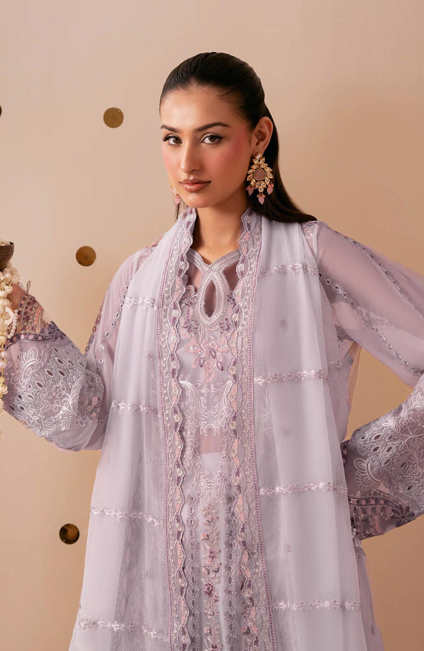 Dastak by Ramsha Premium Embroidered Chiffon Unstitched 3 Piece Suit - Q-308 - RM26DTK - Purple - Festive Collection