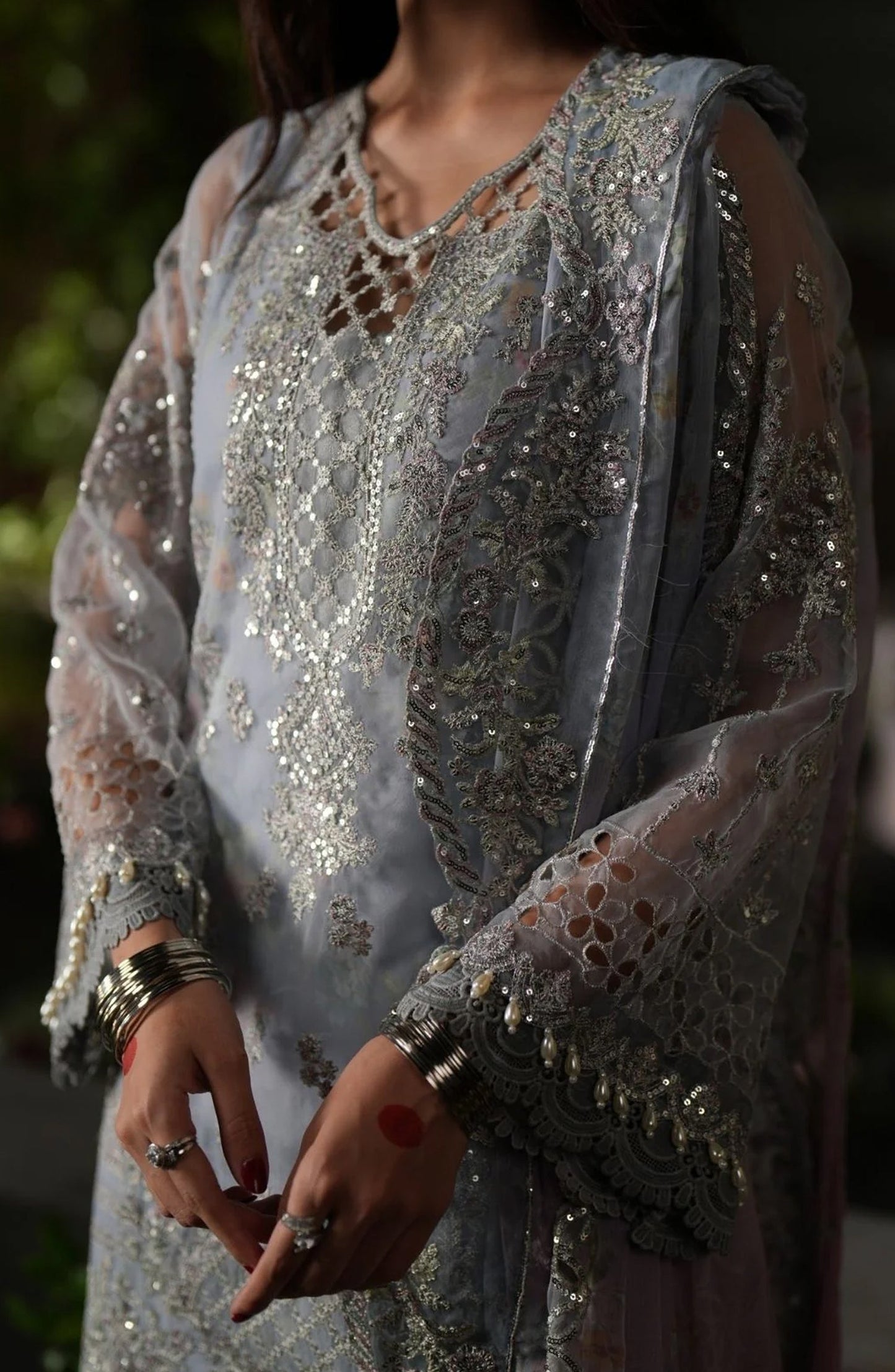 Dastan e Ishq by AJR Luxury Embroidered Organza Unstitched 3 Piece Suit - AJR-DS-06 MAH JABEEN - AJR25DST - Blue - Festive Formals Collection