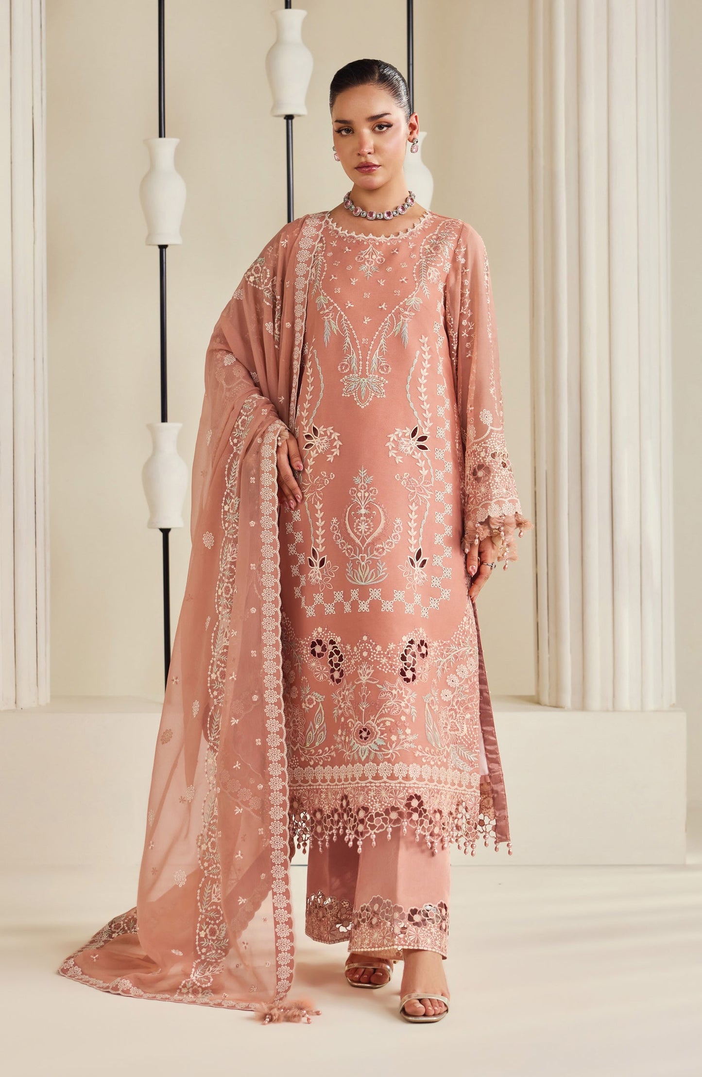 Dhaagay by Alizeh Embroidered Chiffon Unstitched 3 Piece Suit - 01-Sorah - ALZ26DHG - Pink - Festive Collection