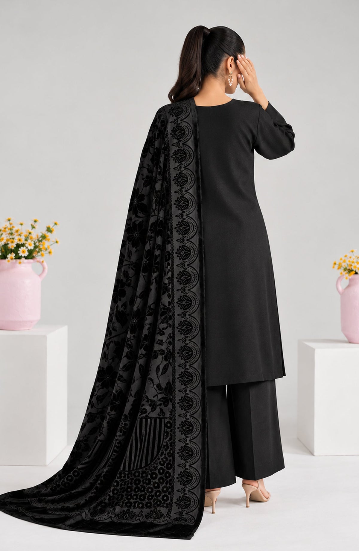 Eclat De Lilas Palachio by Amna Khadija Moonlight Unstitched 3 Piece Suit - AKED-07 - AM26EDP - Black - Winter Collection