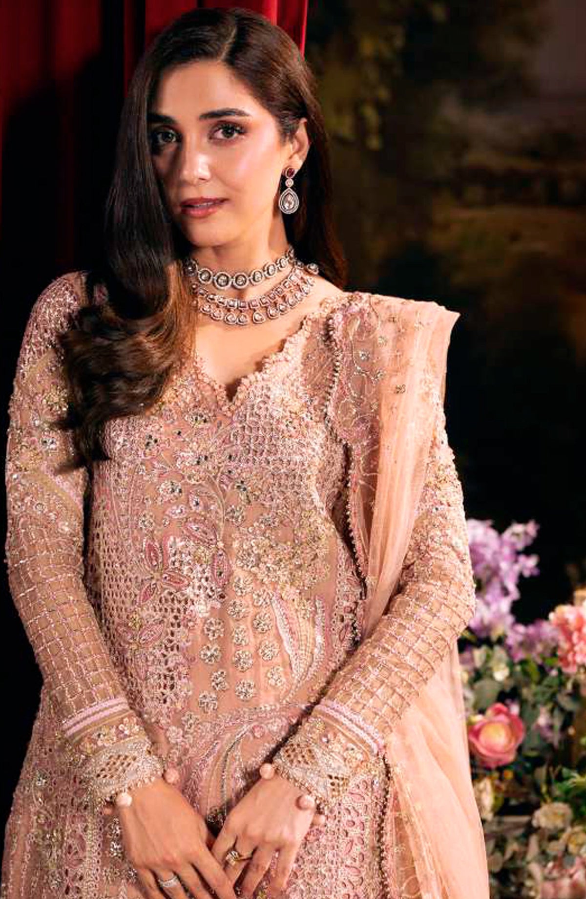 Elaf Serenade Embroidered Organza Unstitched 3 Piece Suit - EHM-03 - EL26SRN - Pink - Formal Collection