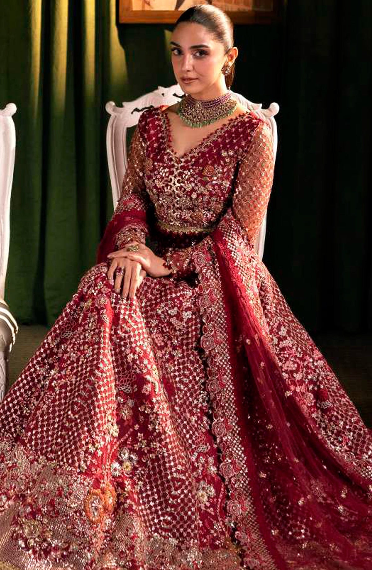 Elaf Serenade Embroidered Poly Net Unstitched 3 Piece Suit - EHM-07 - EL26SRN - Red - Formal Collection