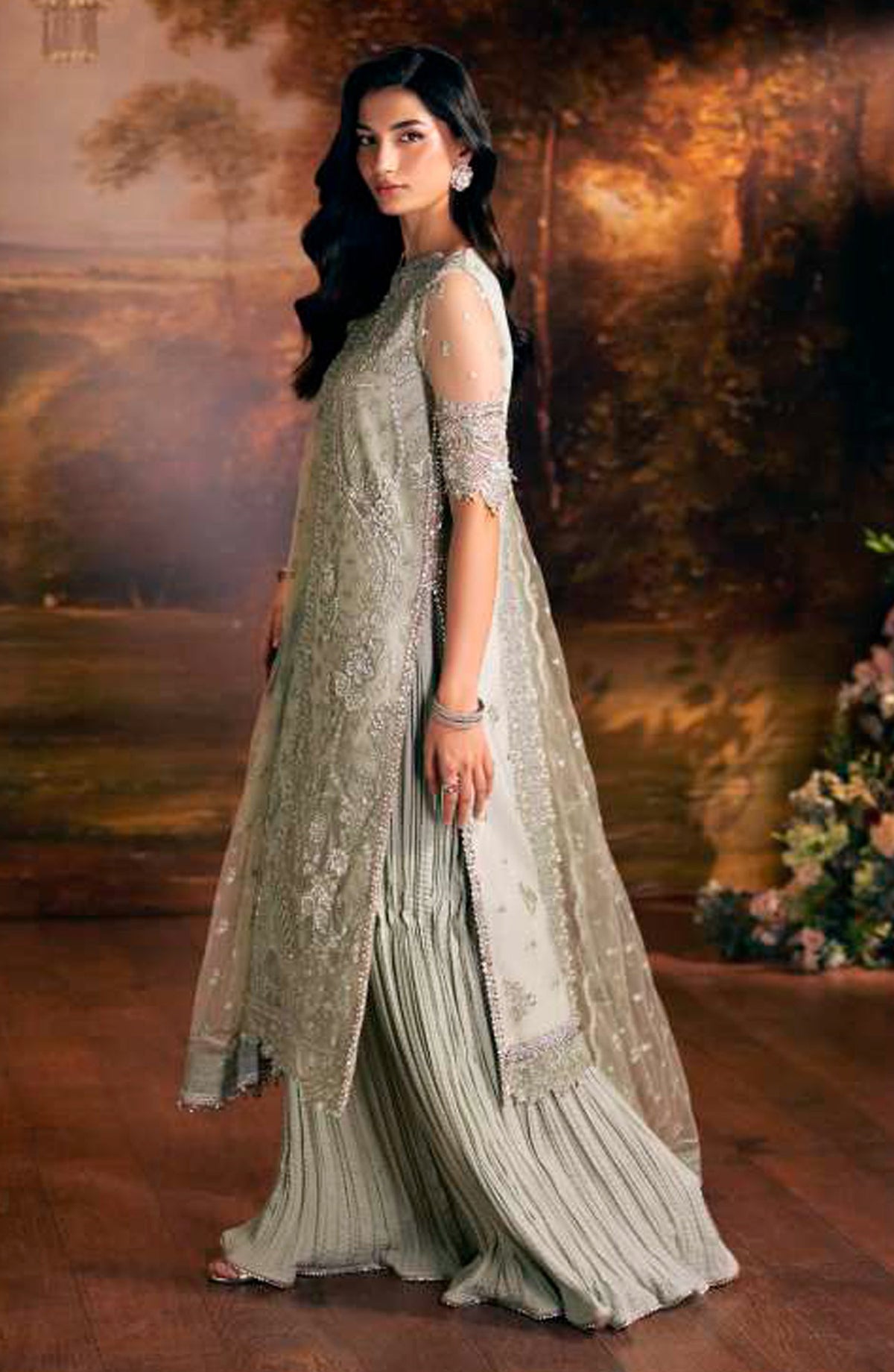 Elaf Serenade Embroidered Poly Net Unstitched 3 Piece Suit - EHM-08 - EL26SRN - Green - Formal Collection