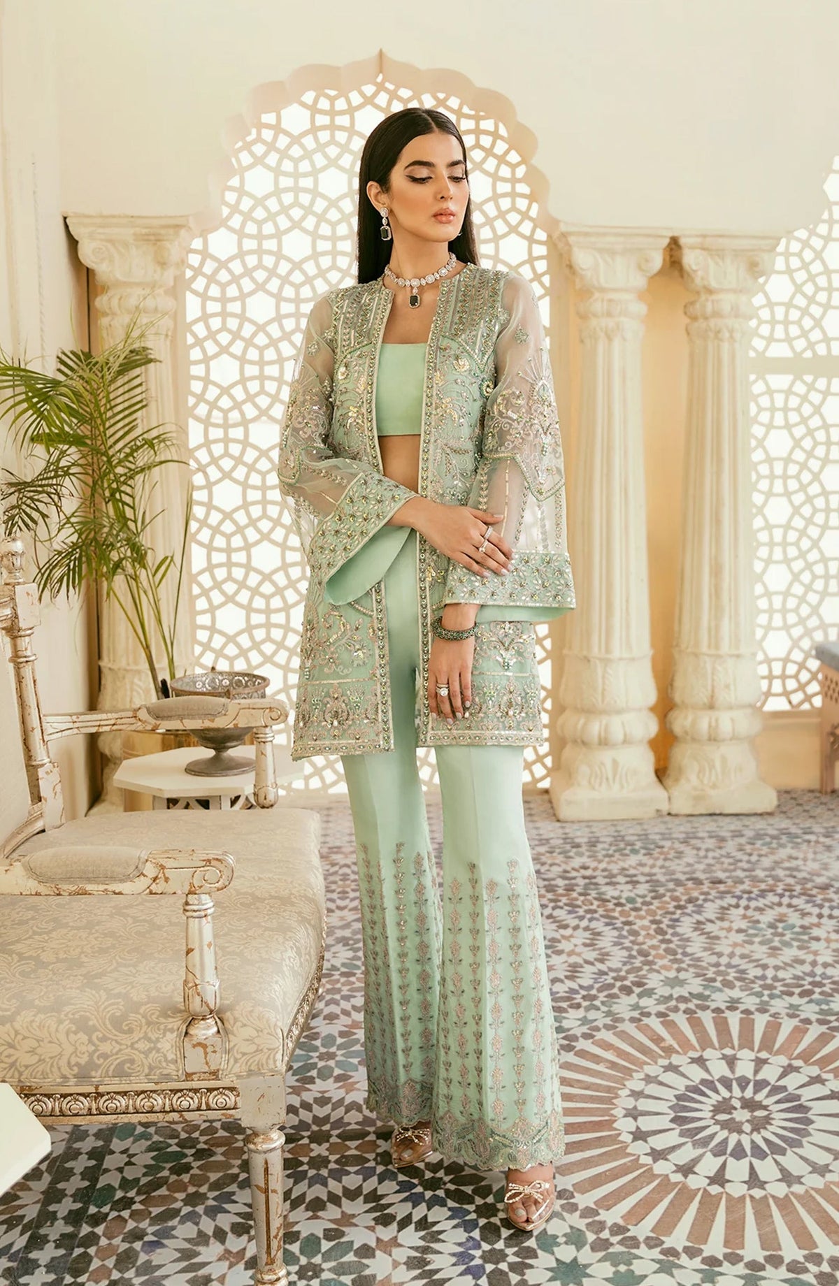 Elinor by Akbar Aslam Luxury Embroidered Organza Unstitched 3 Piece Suit - Juan - AKA25ELN - Green - Festive Collection