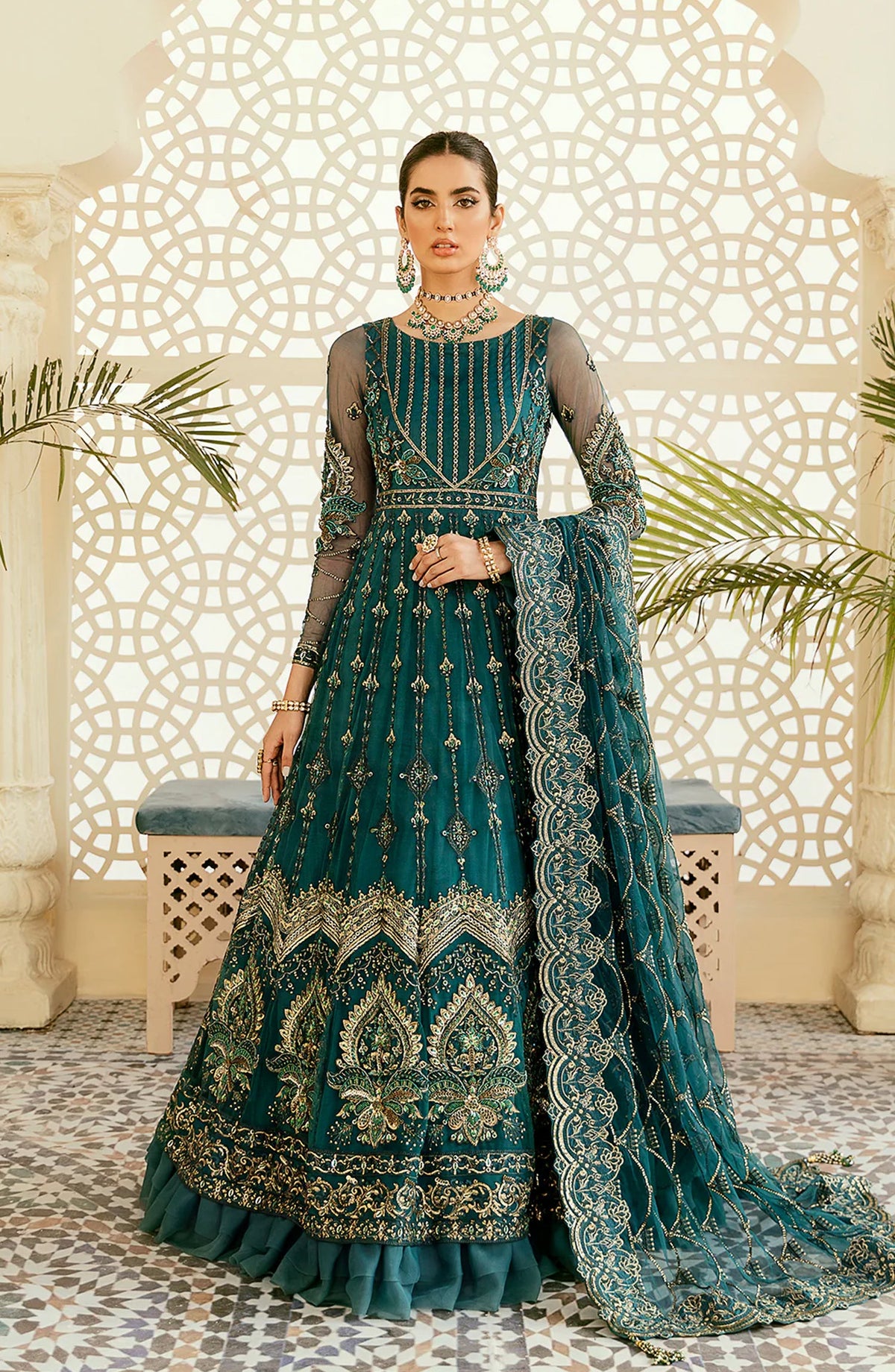 Elinor by Akbar Aslam Luxury Embroidered Net Unstitched 3 Piece Suit - Maleo - AKA25ELN - Green - Festive Collection