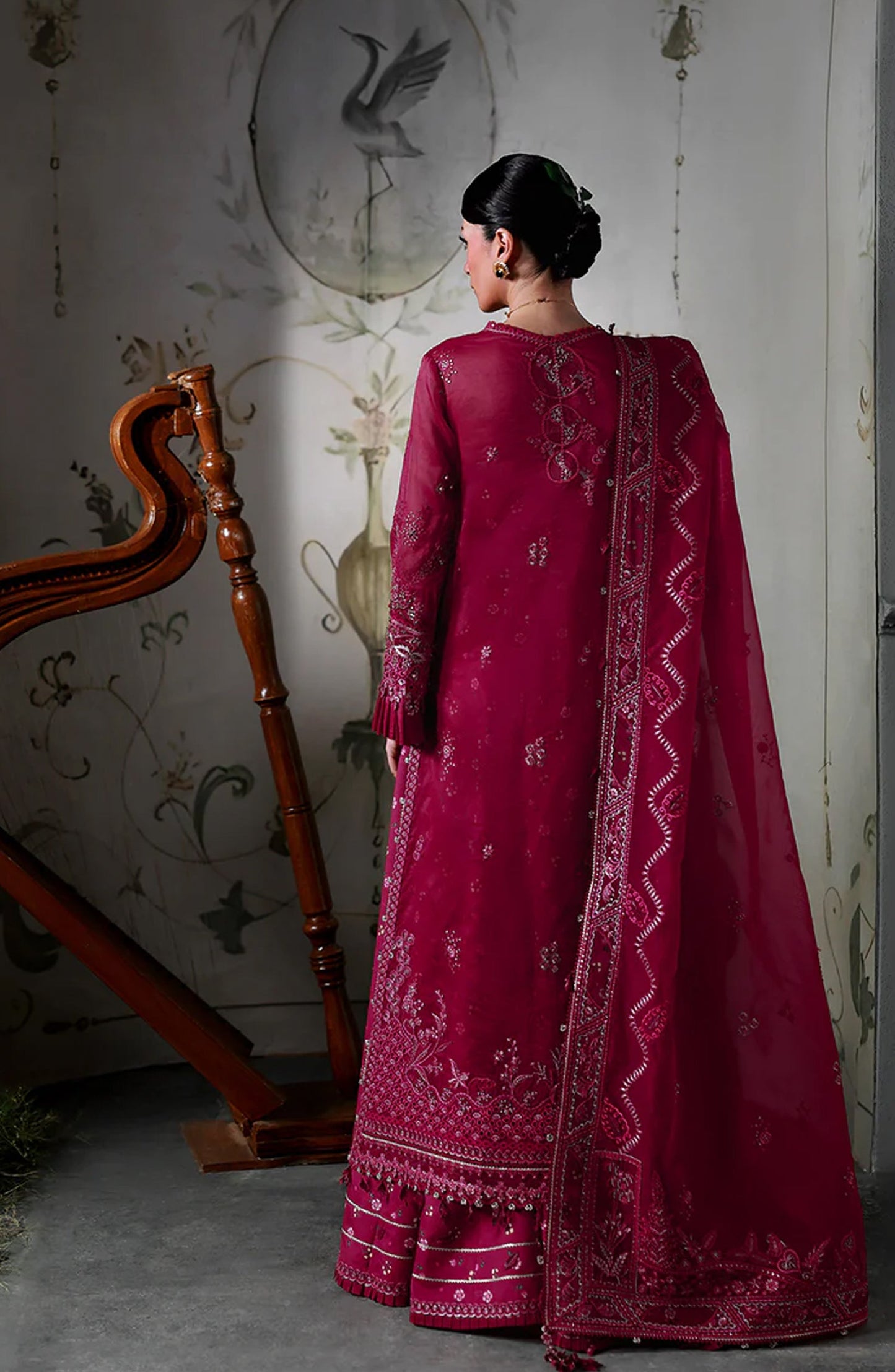 Elirah by Qalamkar Luxury Embroidered Organza Unstitched 3 Piece Suit - MF-05 AMARIS - QL25ELR - Hot Pink - Formals Collection