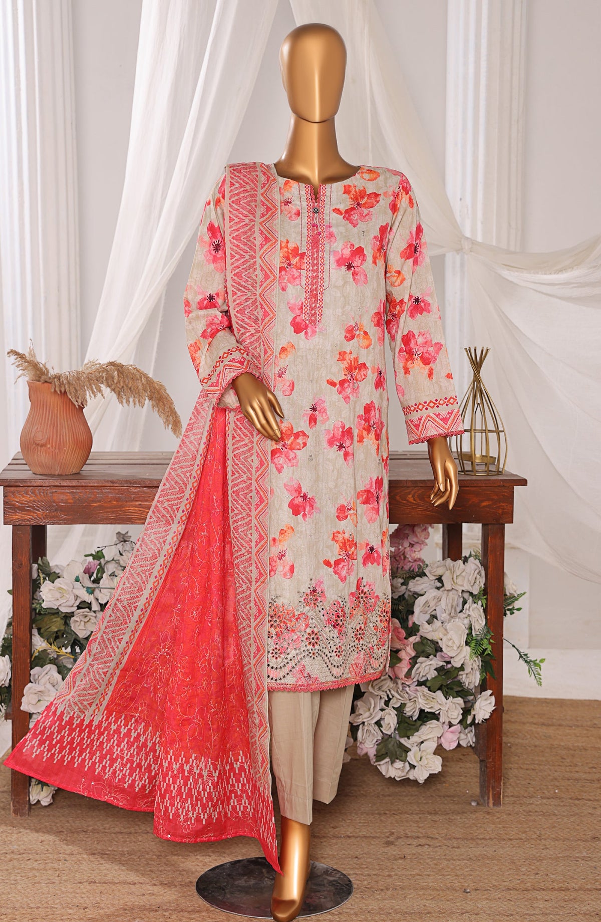 Elite by HZ Textiles Embroidered Lawn Unstitched 3 Piece Suit - ELC-803 - HZ26ELT - Pink - Summer Collection