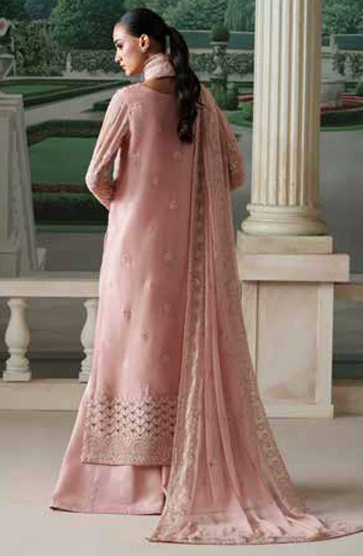 Emaan Adeel Modern Heirloom Embroidered Chiffon Unstitched 3 Piece Suit - D-10 Antique Blush - ED26MH - Pink - Festive Collection