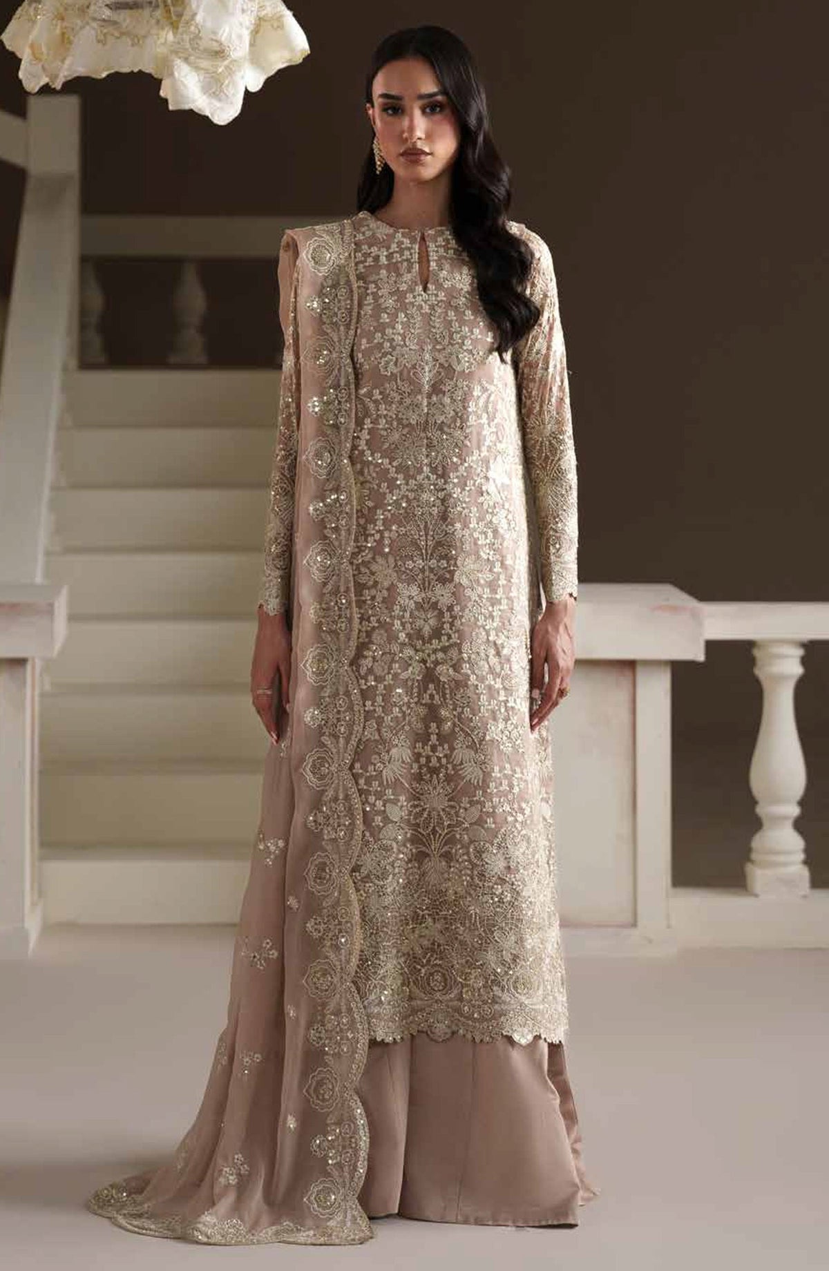 Emaan Adeel Modern Heirloom Embroidered Chiffon Unstitched 3 Piece Suit - D-4 Pearl Reverie - ED26MH - Pink - Festive Collection