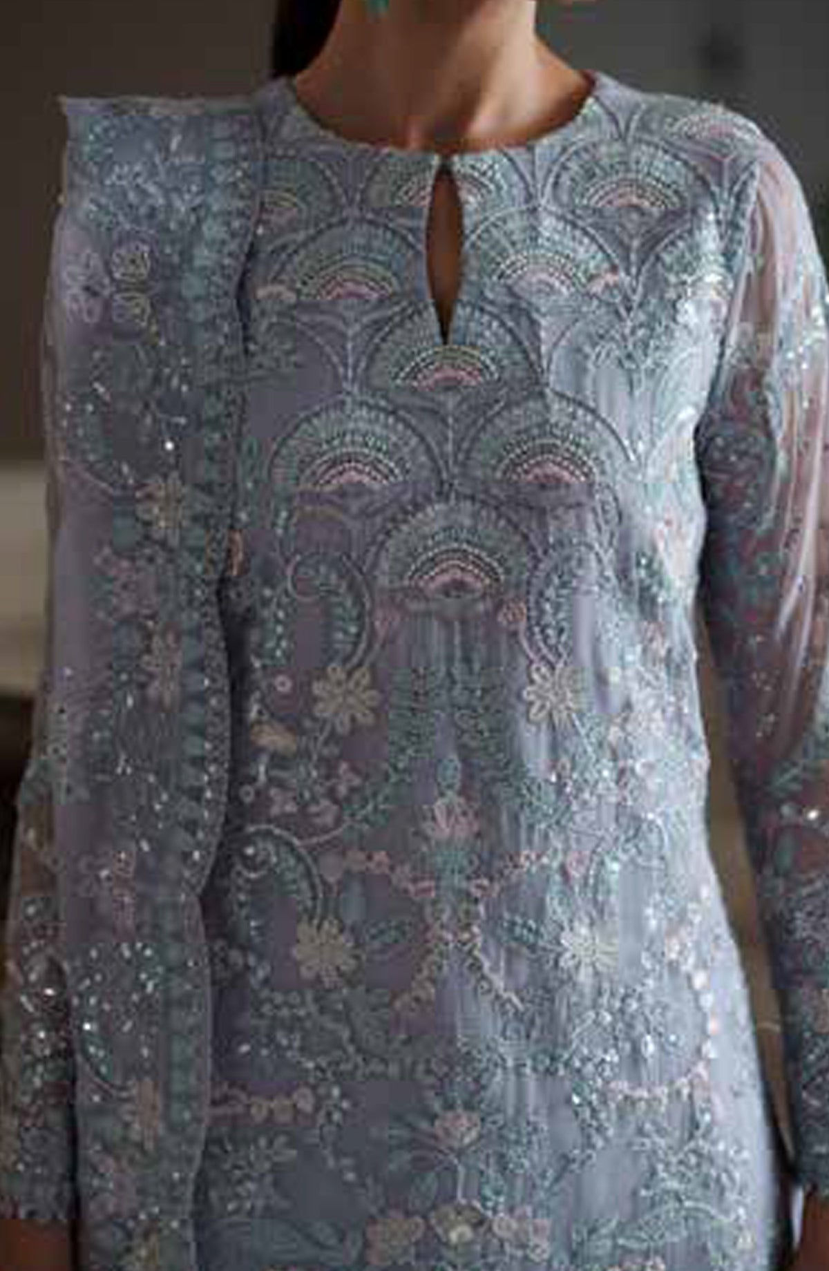 Emaan Adeel Modern Heirloom Embroidered Chiffon Unstitched 3 Piece Suit - D-5 Blue Verse - ED26MH - Blue - Festive Collection