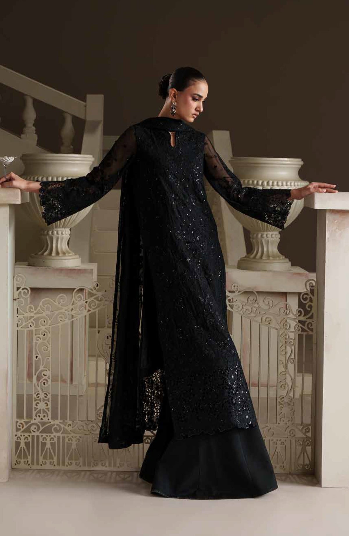 Emaan Adeel Modern Heirloom Embroidered Chiffon Unstitched 3 Piece Suit - D-6 Ottile - ED26MH - Black - Festive Collection