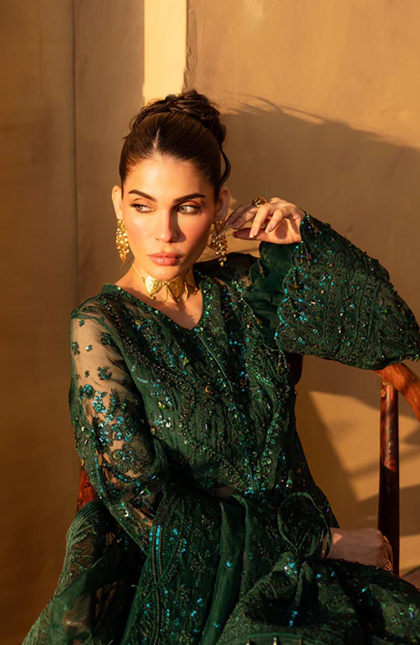 Emaan Adeel Regalia Luxury Formals Embroidered Organza Unstitched 3 Piece Suit - ED25RGLF - IVYEN - Green - Festive Collection