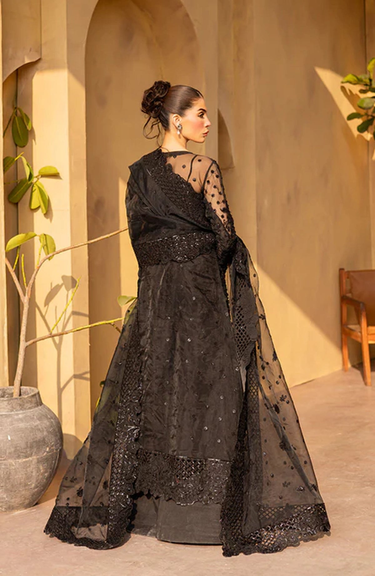 Emaan Adeel Regalia Luxury Formals Embroidered Organza Unstitched 3 Piece Suit - ED25RGLF - VELVRA - Black - Festive Collection