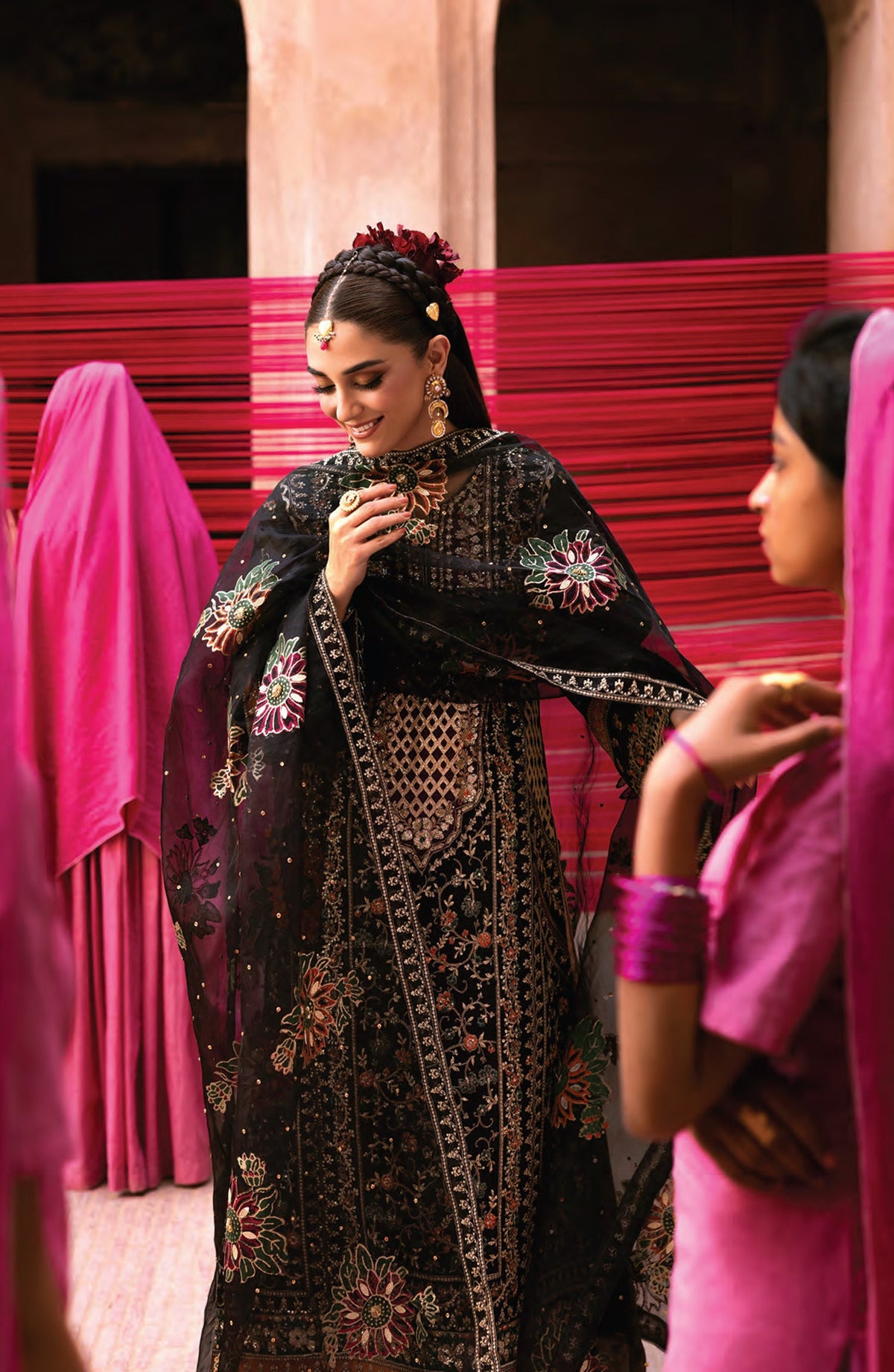 Emaan Adeel The Empress Wedding Formals Embroidered Organza Unstitched 3 Piece Suit - Noctelle - ED25TEW - Black - Festive Collection