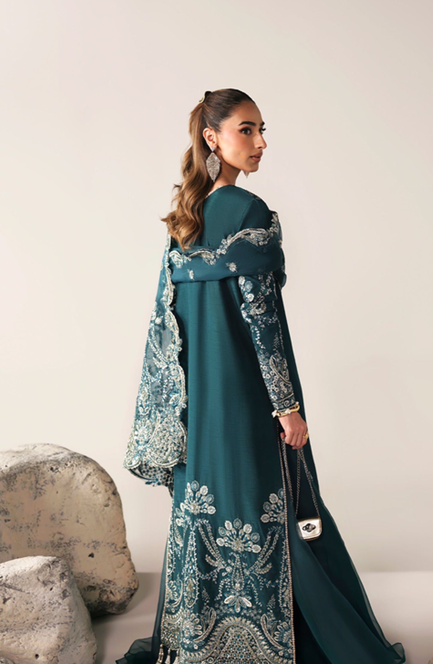 Emaan Adeel Embroidered Raw Silk Unstitched 3 Piece Suit - STARLIGHT SWAY - ED26FS - Teal - Festive Collection