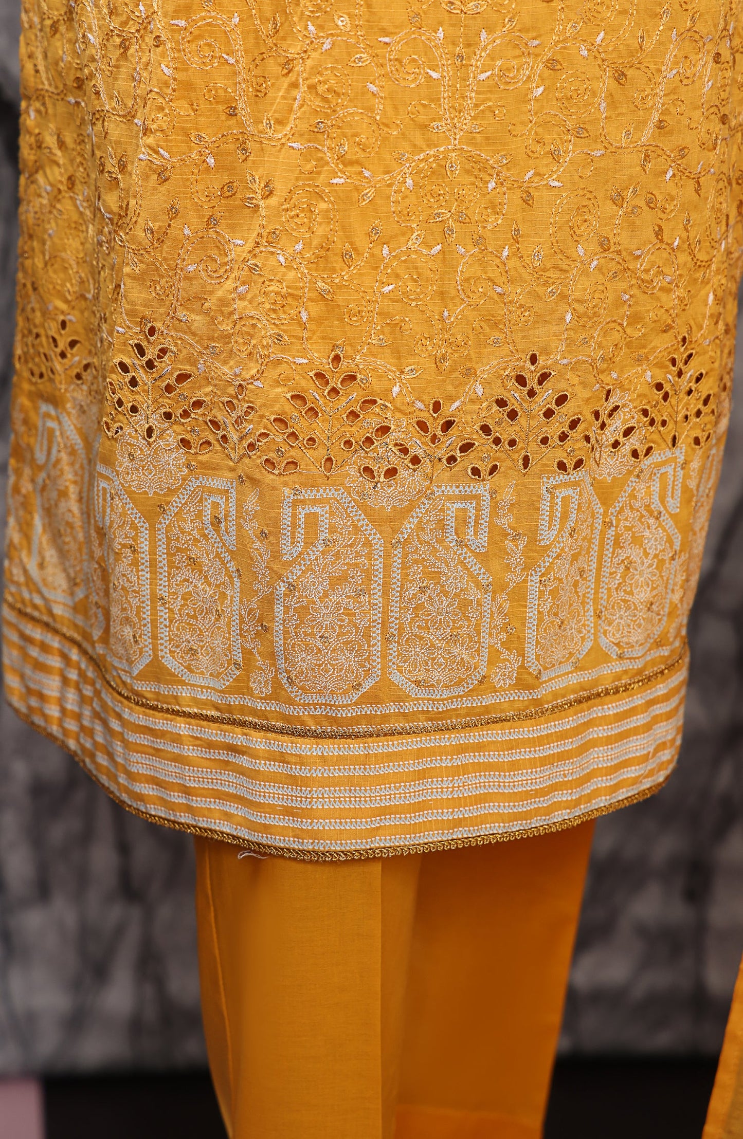 HZ Textiles Exclusive Embroidered Slub Cotton Unstitched 3 Piece Suit - EMC-35 - HZ26EXCL - Mustard - Mid Summer Collection