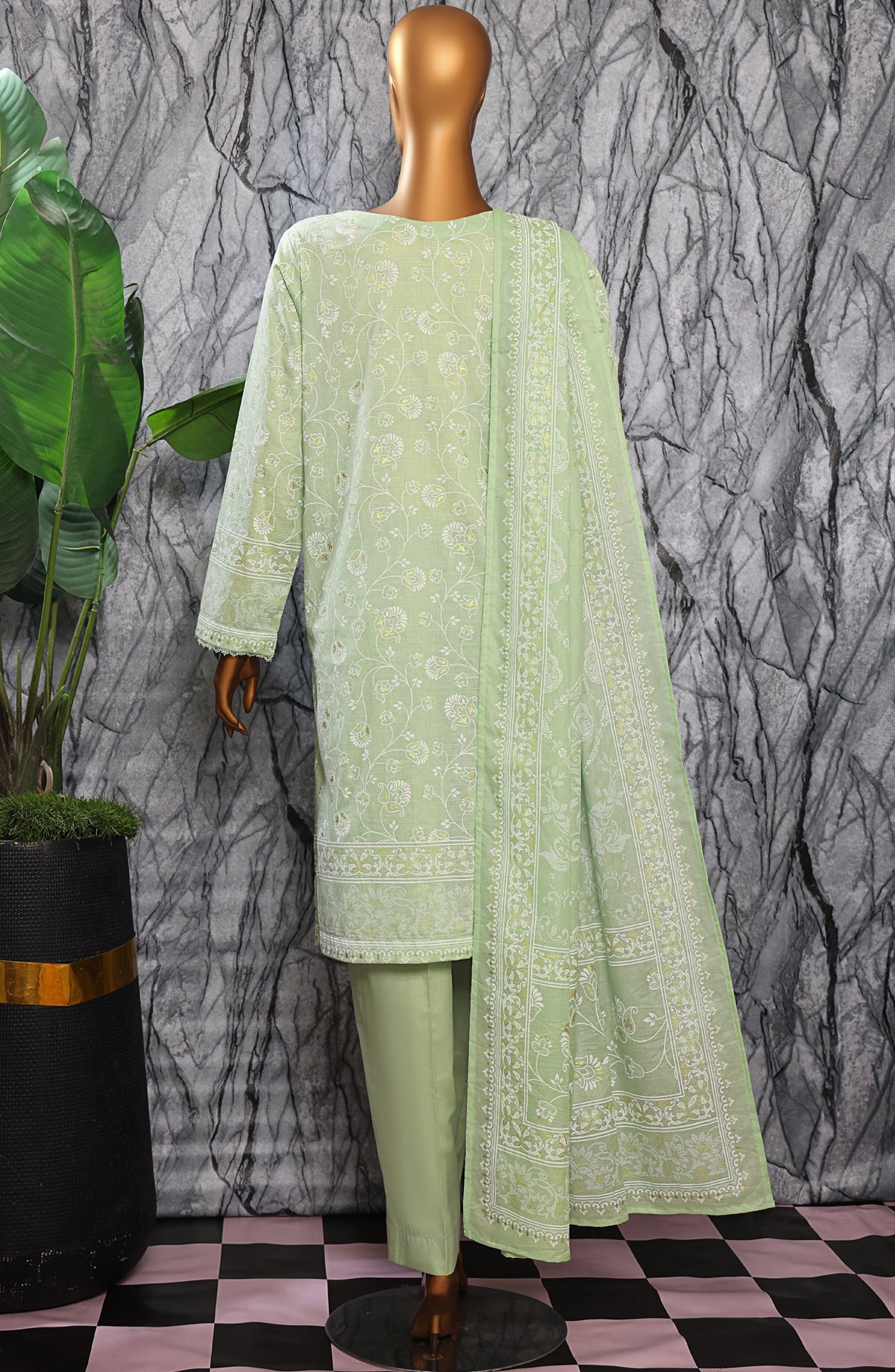HZ Textiles Exclusive Embroidered Slub Cotton Unstitched 3 Piece Suit - EMC-33 - HZ26EXCL - Green - Mid Summer Collection