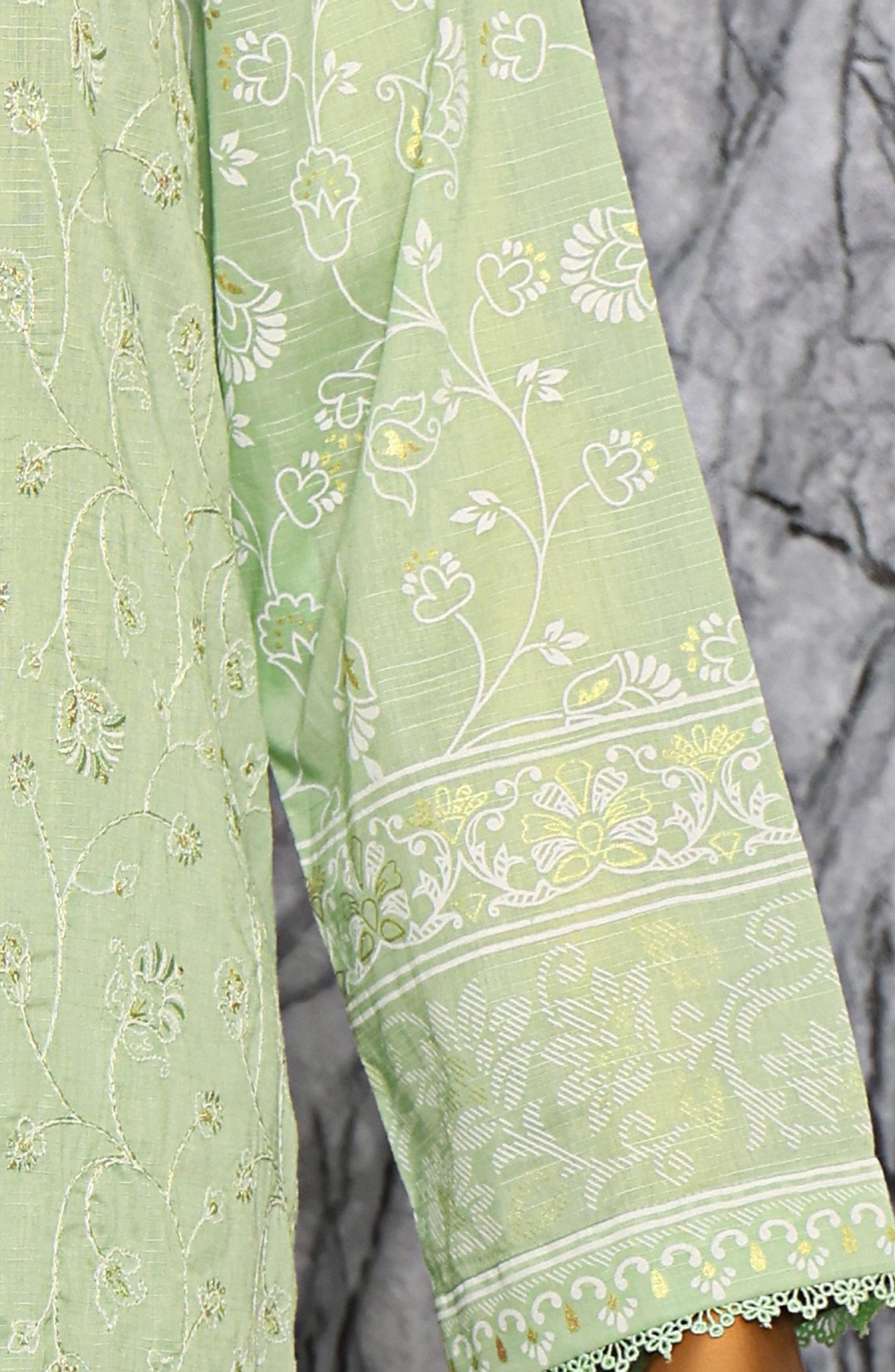 HZ Textiles Exclusive Embroidered Slub Cotton Unstitched 3 Piece Suit - EMC-33 - HZ26EXCL - Green - Mid Summer Collection