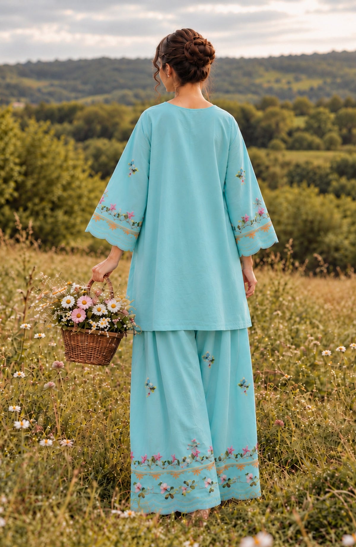 Fairy Meadows by Amna Khadija Embroidered Cotton Stitched 2 Piece Co-ord Set - AKFM-03 - AM26MED - Sky Blue - Casual Collection