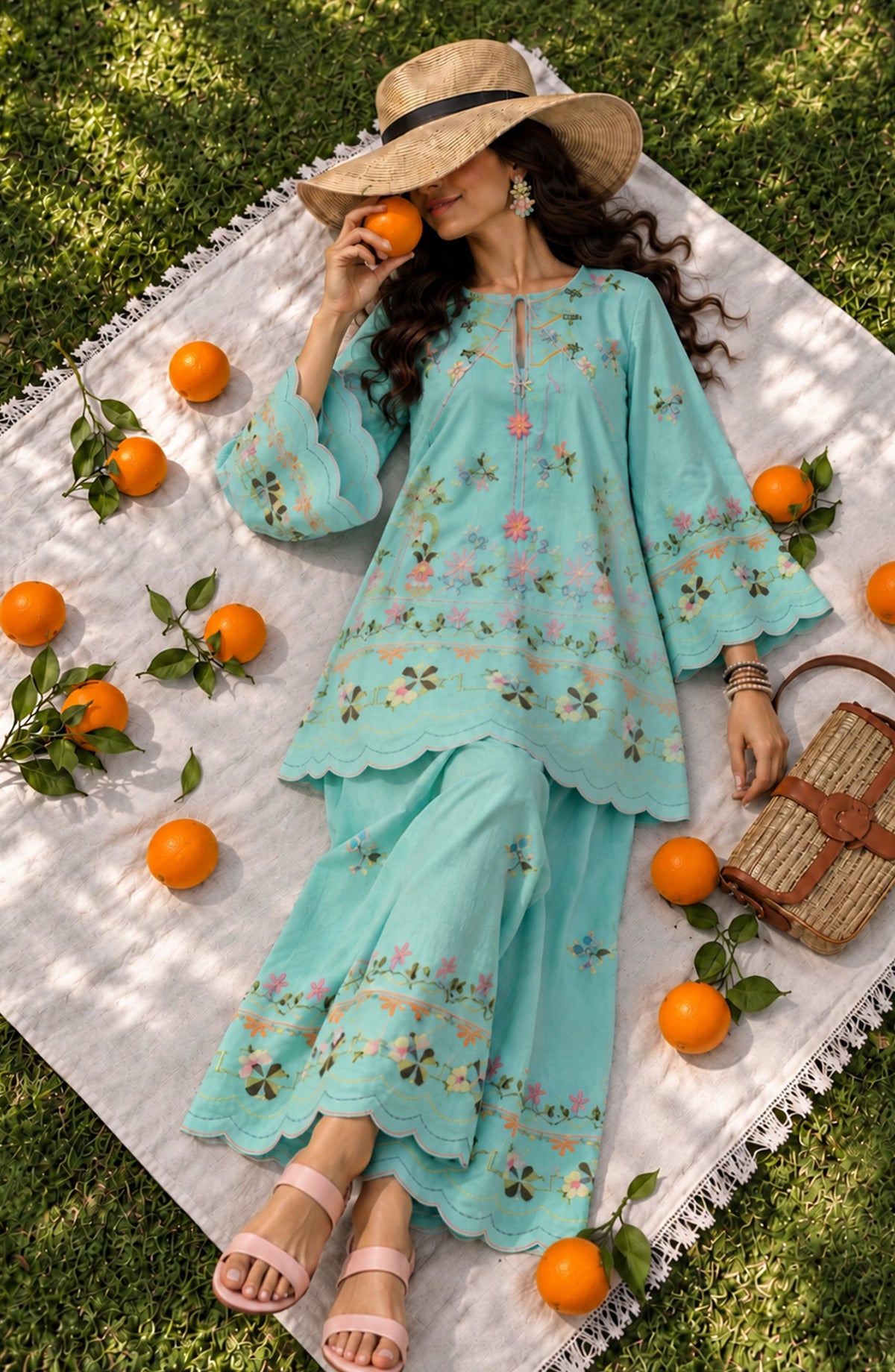 Fairy Meadows by Amna Khadija Embroidered Cotton Stitched 2 Piece Co-ord Set - AKFM-03 - AM26MED - Sky Blue - Casual Collection