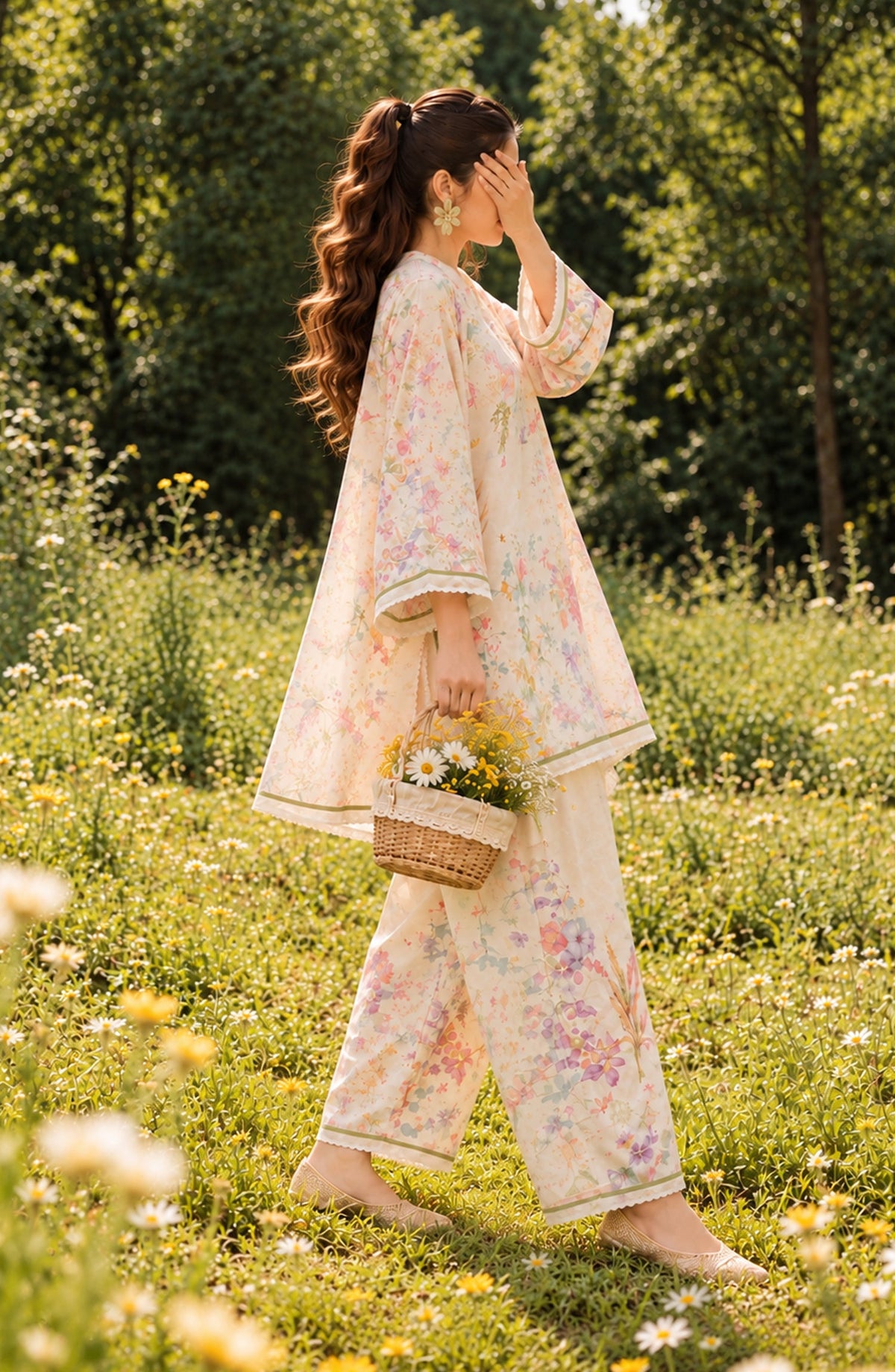 Fairy Meadows by Amna Khadija Printed Cotton Stitched 2 Piece Co-ord Set - AKFM-02 - AM26MED - Off White - Casual Collection