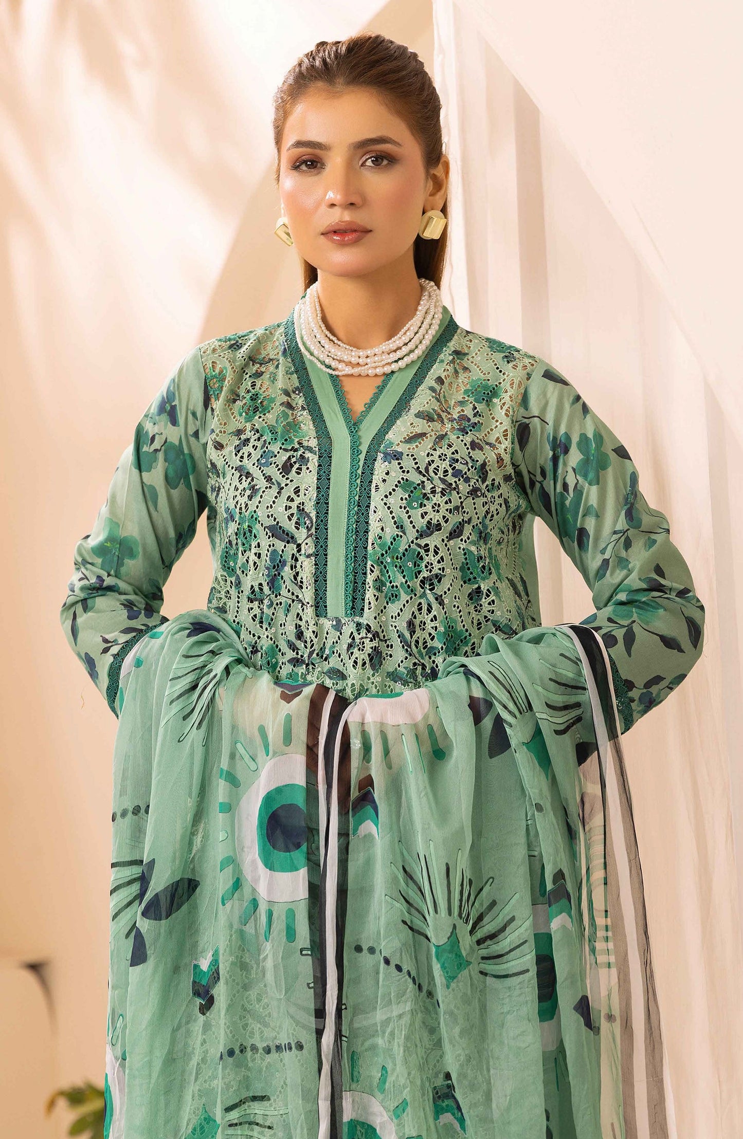 Farah by Mahees Chikankari Lawn Unstitched 3 Piece Suit - D-09 - RA26FMH - Sea Green - Summer Collection