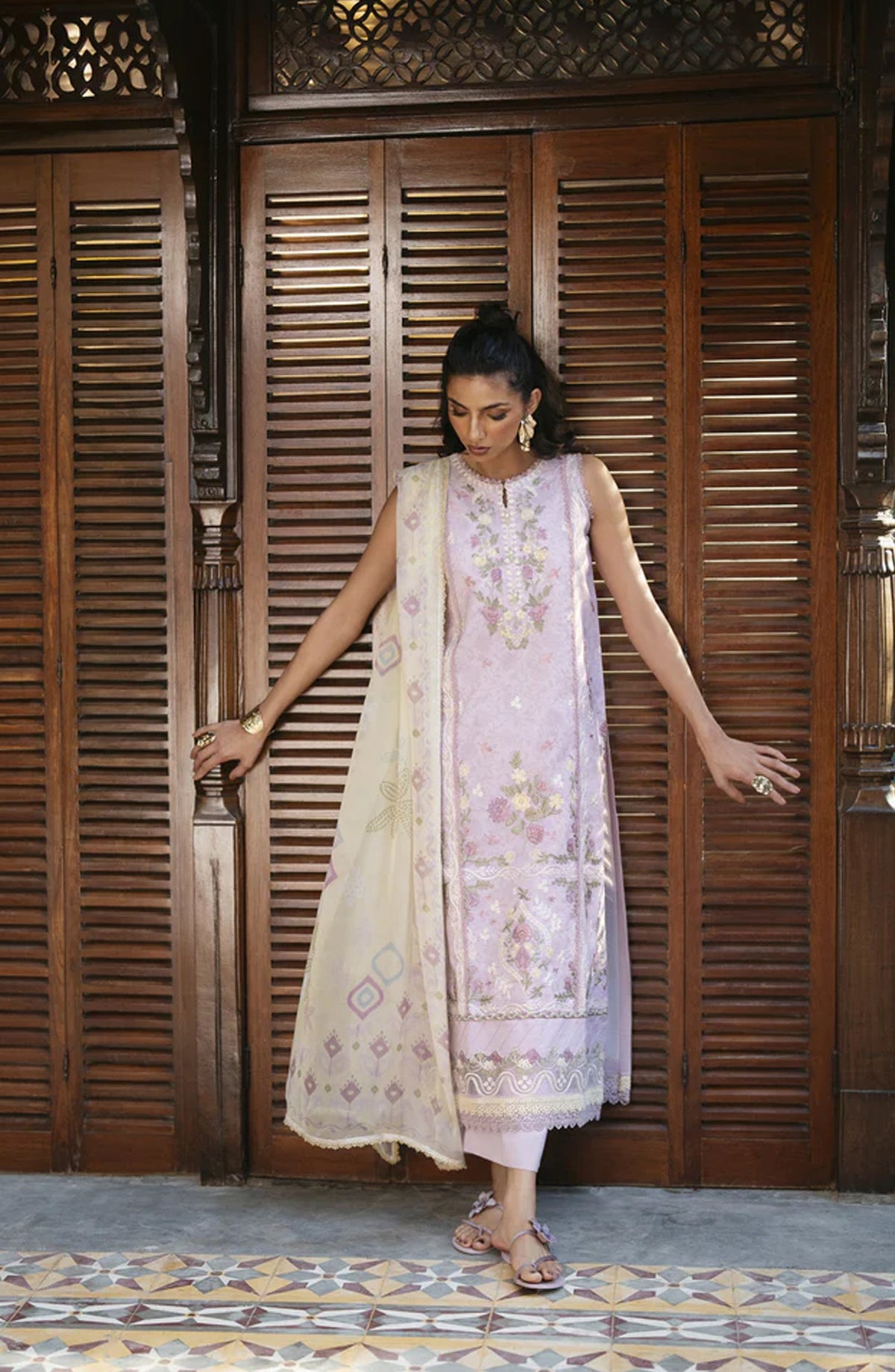 Florent Luxury Embroidered Lawn Unstitched 3 Piece Suit - FEL-3A - FL26DT - Pink - Eid Collection
