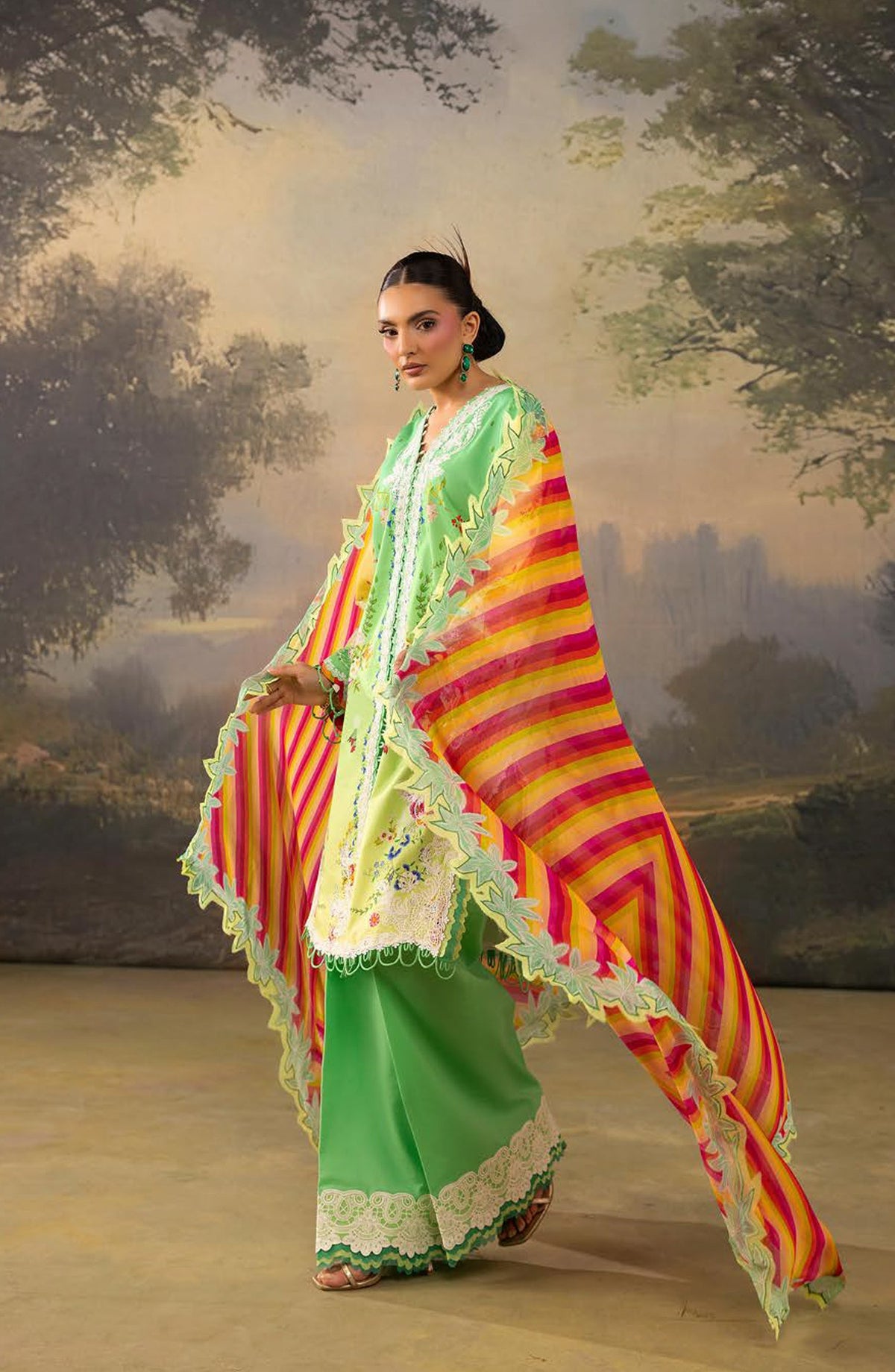 Florum by Joy Luxury Embroidered Lawn Unstitched 3 Piece Suit - D-07 - JY26FL - Green - Summer Collection