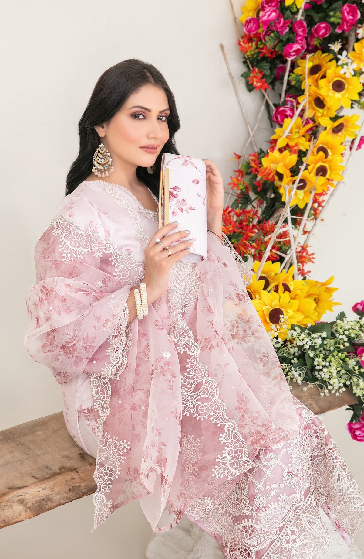 Gulyaz by Tawakkal Fabric Embroidered Organza Stitched 3 Piece Suit - D-1935 - TF25GYZ - Pink - Festive Collection