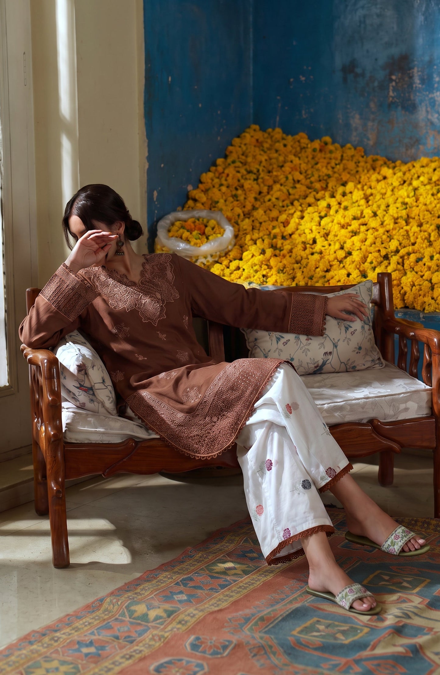 Gul e Jana by Amna Khadija Embroidered Cotton Stitched 2 Piece Co-ord Set - AKGJ-04 - AM26GLJ - Rust - Summer Collection