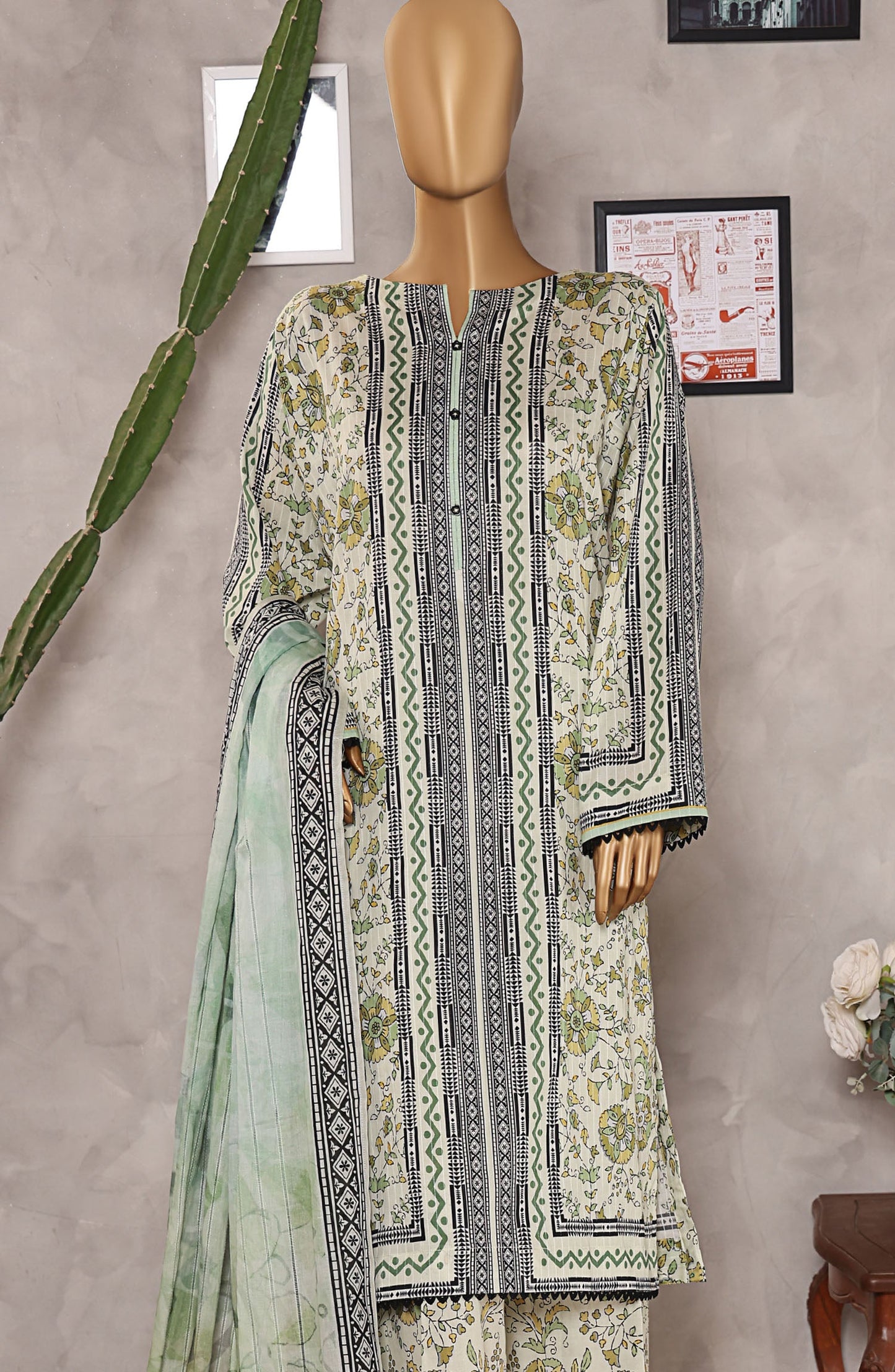 Nayab by HZ Textile Digital Printed Lawn Unstitched 3 Piece Suit - HZ25NYB2 - NPD-05 - Green - Summer Collection