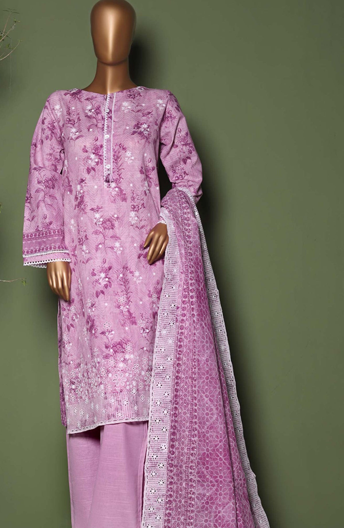 HZ Printkari Embroidered Khaddar Stitched 3 Piece Suit - KPS-3P-2543 Lavender - HZ25KHP - Pink - Winter Collection