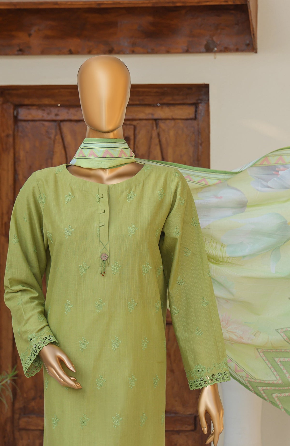 HZ Oriental Embroidered Cotton Lawn Unstitched 3 Piece Suit - D-05 - HZ26ORT - Green - Summer Collection