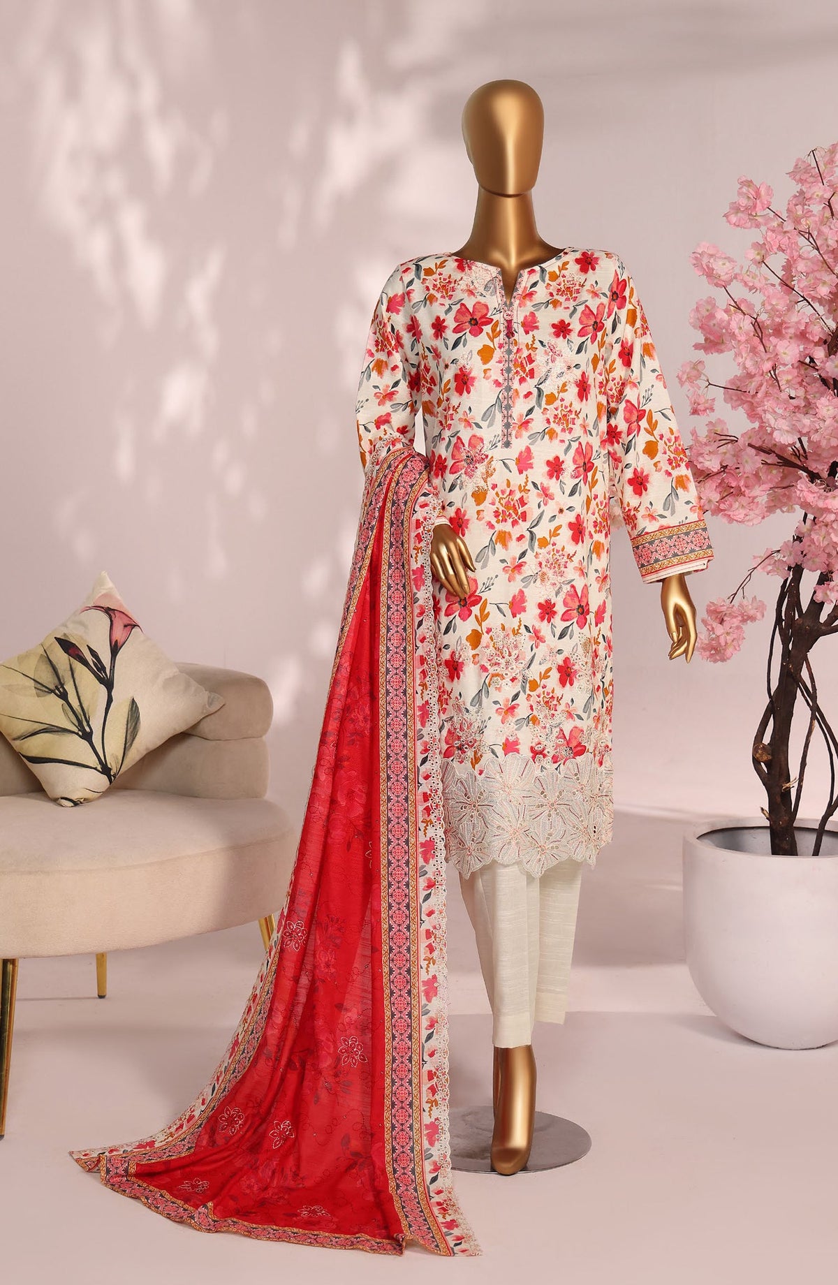 HZ Premium Embroidered Khaddar Unstitched 3 Piece Suit - PKE-3022 - HZ25MIUM - Blossom Mist - Winter Collection