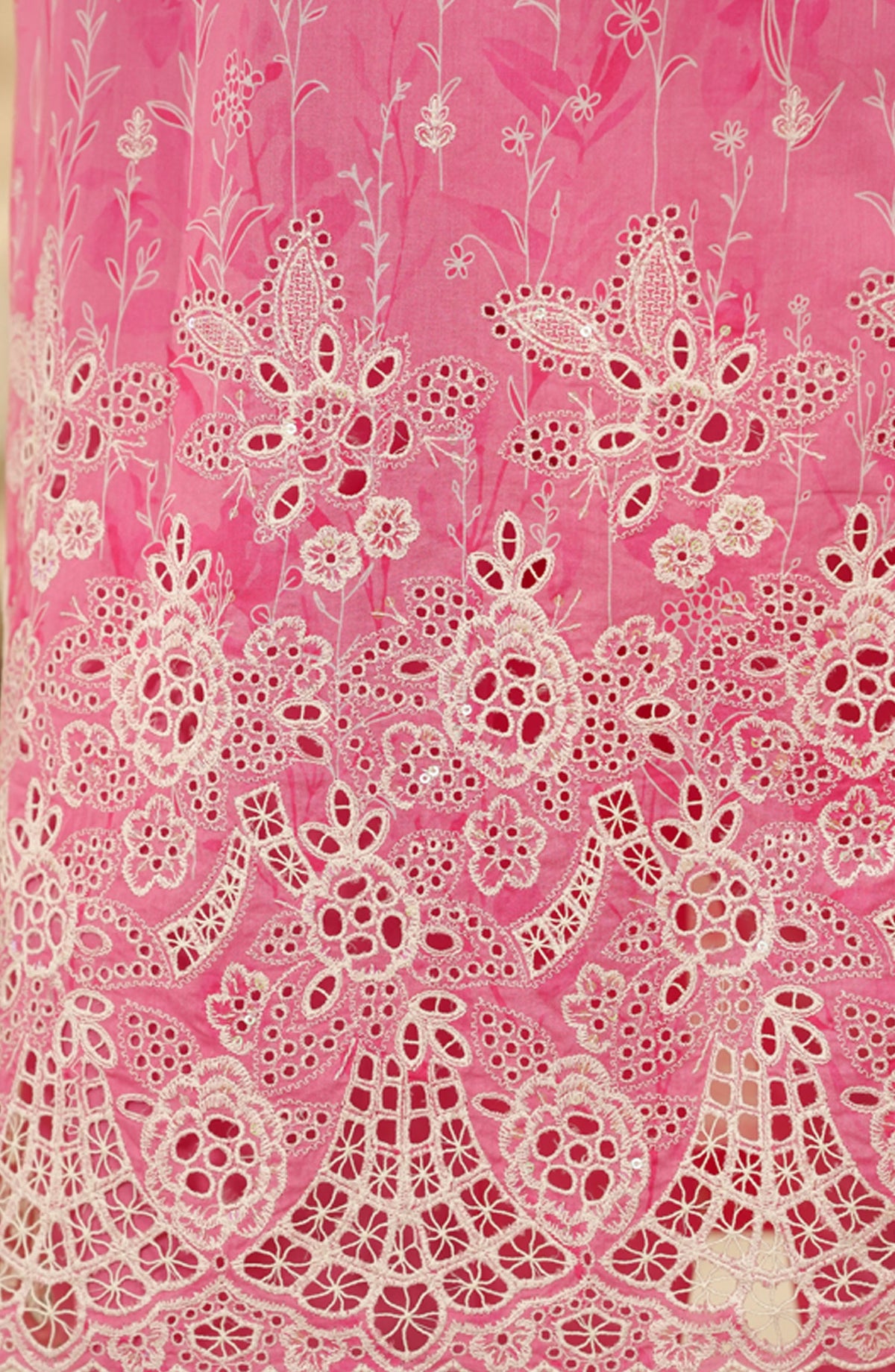 HZ Printkari Embroidered Chikankari Cambric Stitched 3 Piece Suit - LPK-3P-523 - HZ25KRI - Pink - Casual Collection