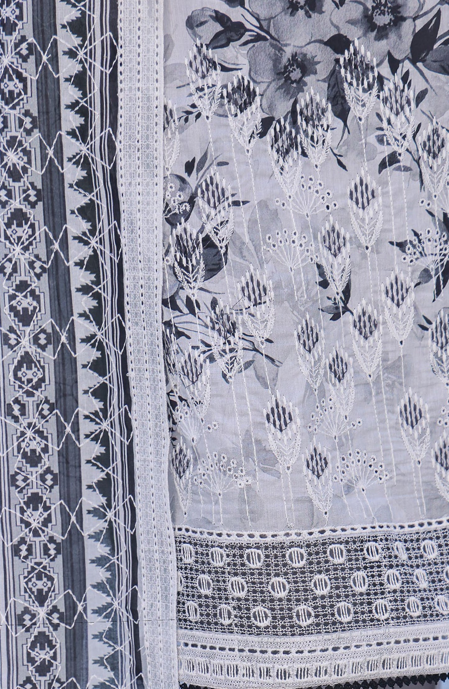 HZ Textile Premium Embroidered Lawn Unstitched 3 Piece Suit - Design-03 - HZ26PMN - White - Summer Collection
