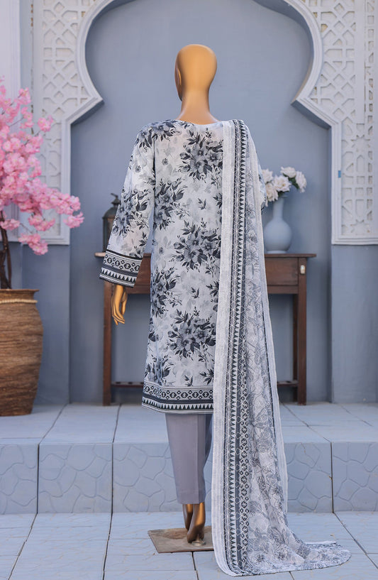 HZ Textile Premium Embroidered Lawn Unstitched 3 Piece Suit - Design-03 - HZ26PMN - White - Summer Collection