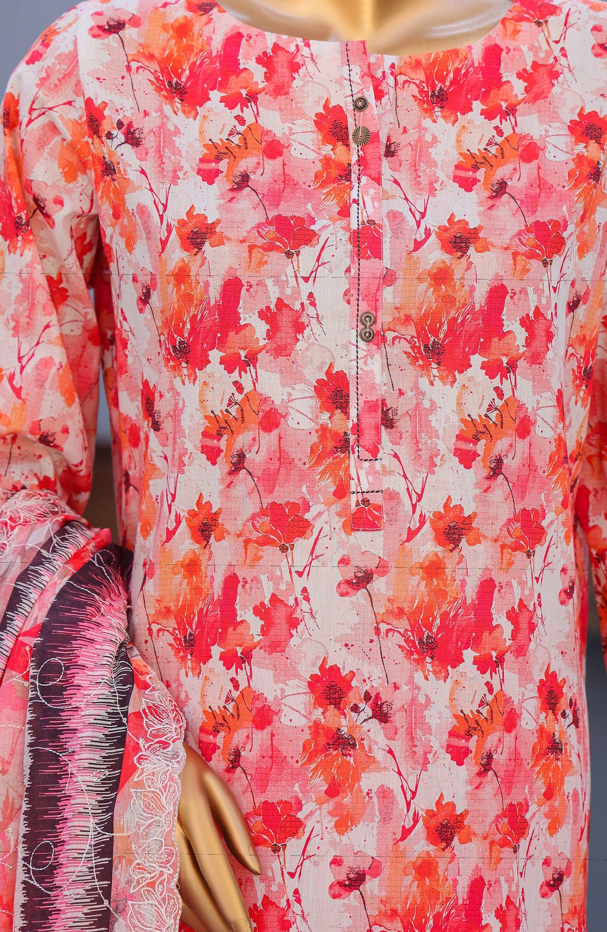 HZ Textile Premium Embroidered Lawn Unstitched 3 Piece Suit - Design-01 - HZ26PMN - Pink - Summer Collection