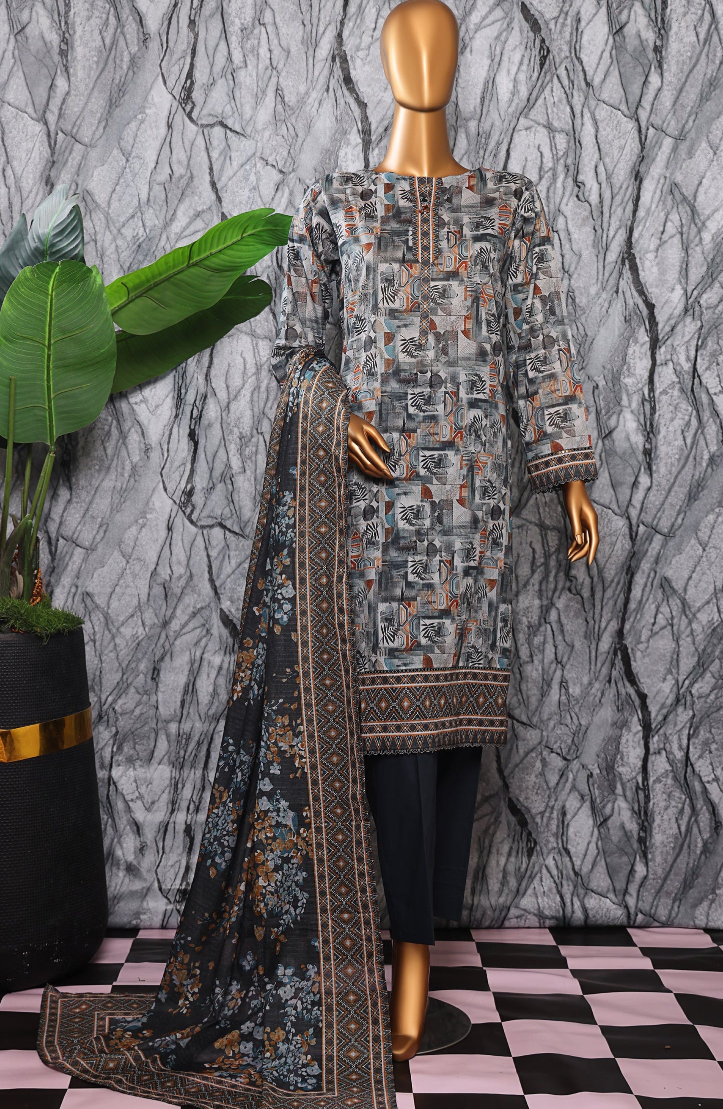 HZ Textile Platinum Printed Lawn Unstitched 3 Piece Suit - PPC-407 - HZ25DPPLT - Grey - Summer Collection