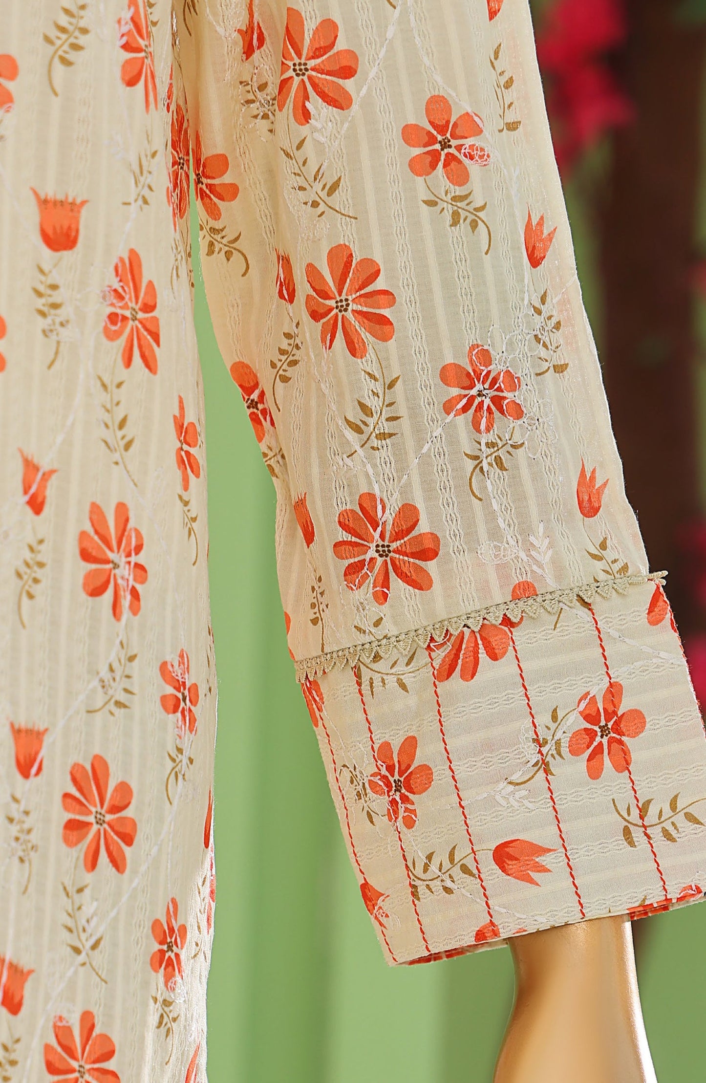 HZ Textiles Dhagakari Embroidered Lawn Unstitched 3 Piece Suit - DNE-101 - HZ26DHG - Fawn - Summer Collection