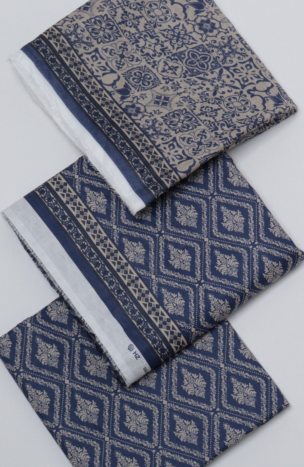 HZ Printed Cambric Unstitched 3 Piece Suit - D-16 - HZ26CMO - Blue - Summer Collection