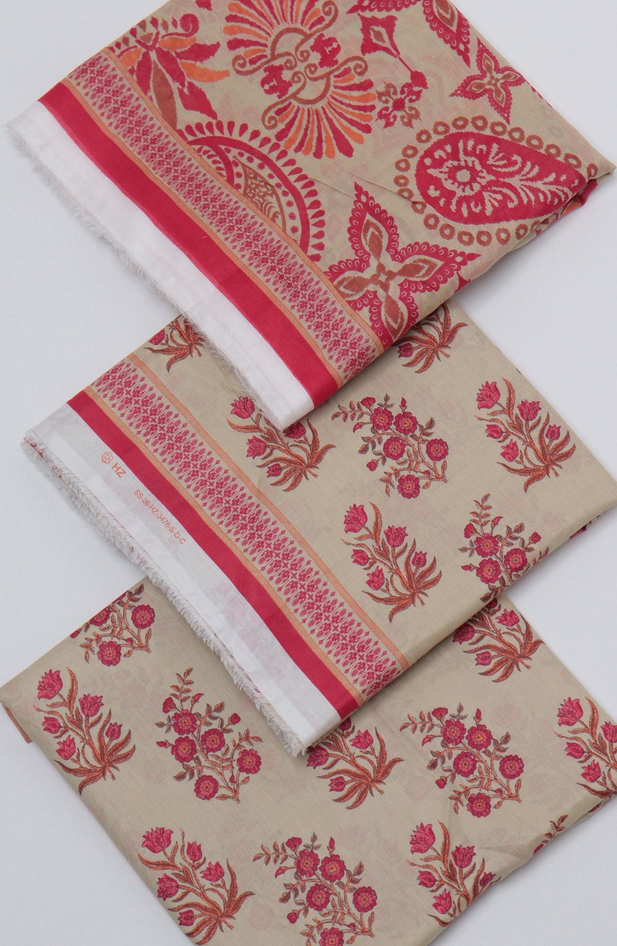 HZ Printed Cambric Unstitched 3 Piece Suit - D-07 - HZ26CMO - Pink - Summer Collection