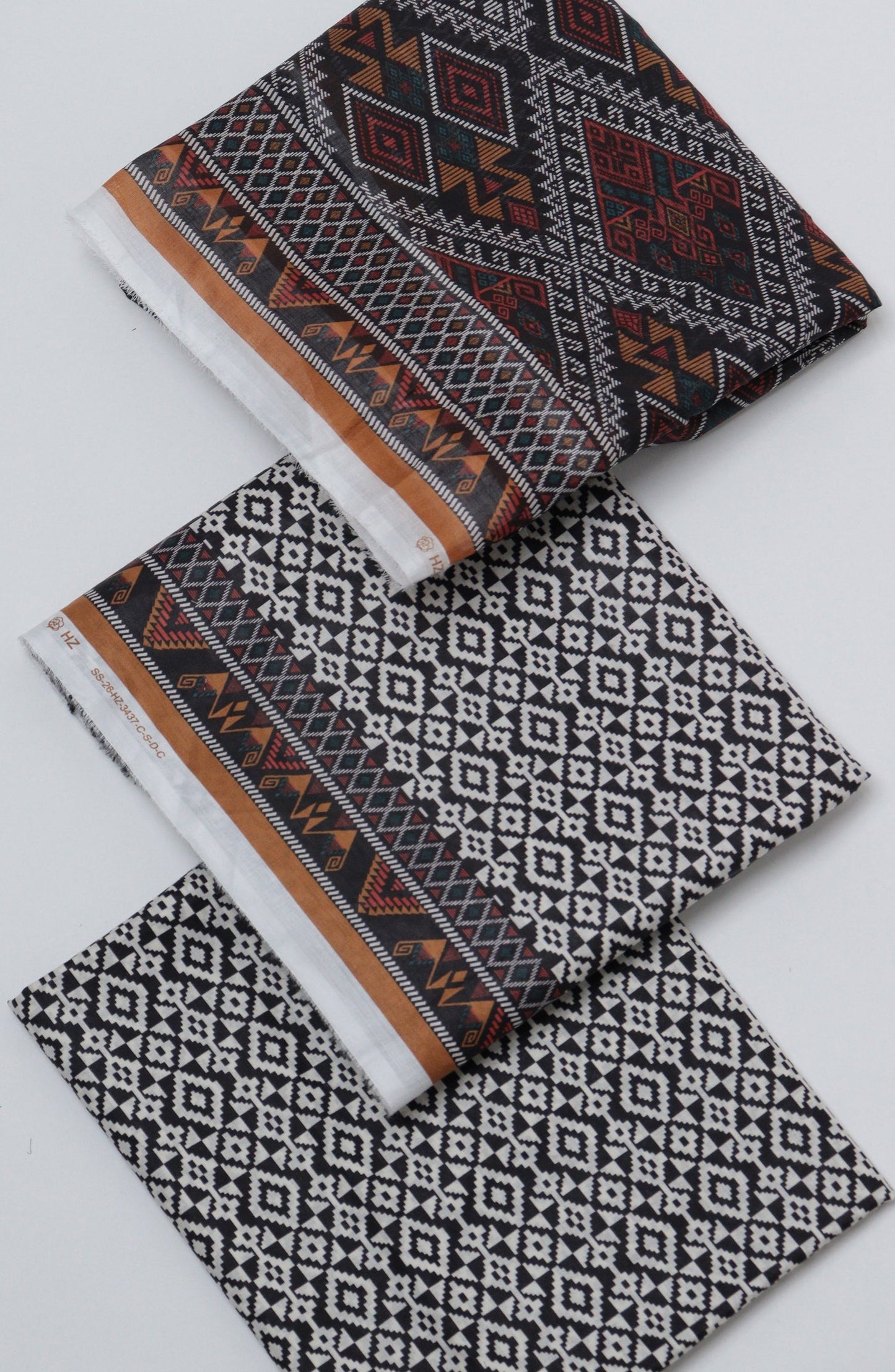 HZ Printed Cambric Unstitched 3 Piece Suit - D-06 - HZ26CMO - Black - Summer Collection