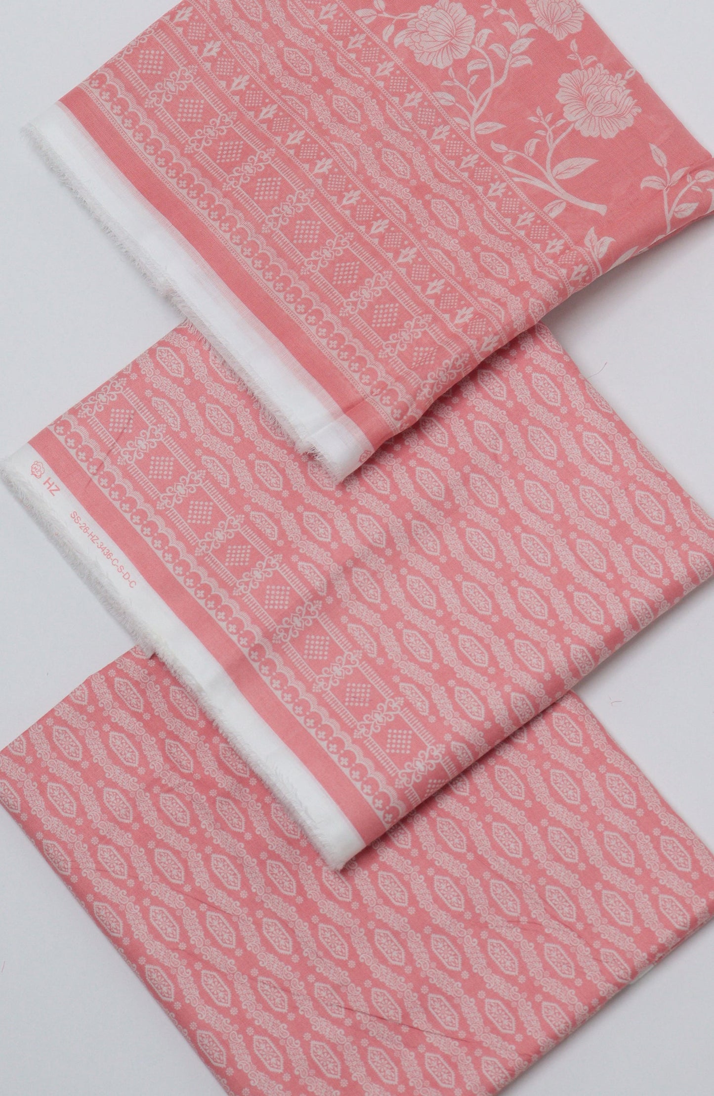 HZ Printed Cambric Unstitched 3 Piece Suit - D-05 - HZ26CMO - Pink - Summer Collection