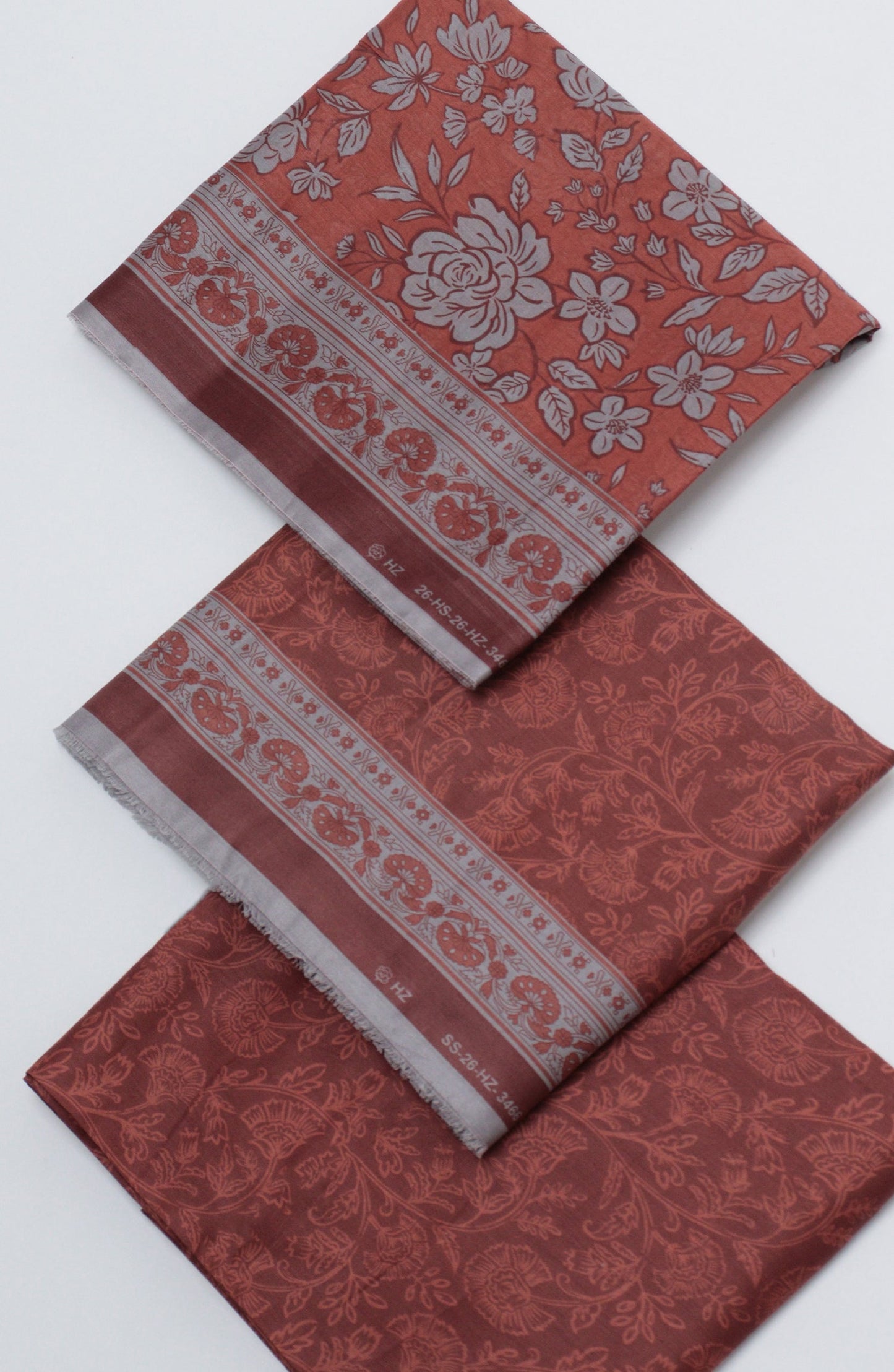 HZ Printed Cambric Unstitched 3 Piece Suit - D-02 - HZ26CMO - Brown - Summer Collection