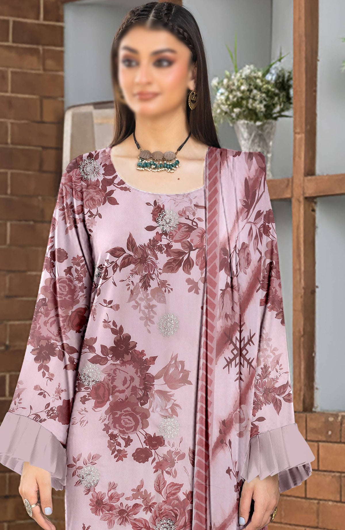Hazel by Embroidered Lawn Unstitched 3 Piece Suit - D-08 - AK26HZL - Pink - Summer Collection