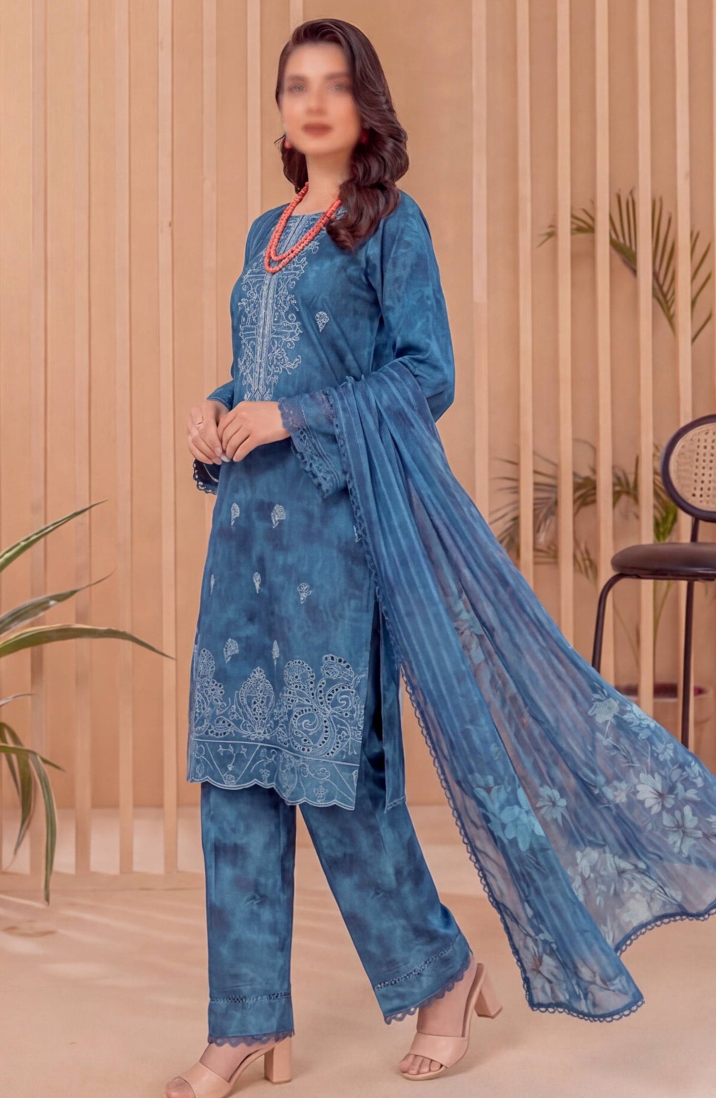Heritage by Al Karim Embroidered Lawn Unstitched 3 Piece Suit - D-01 - AK26HRT - Blue - Summer Collection