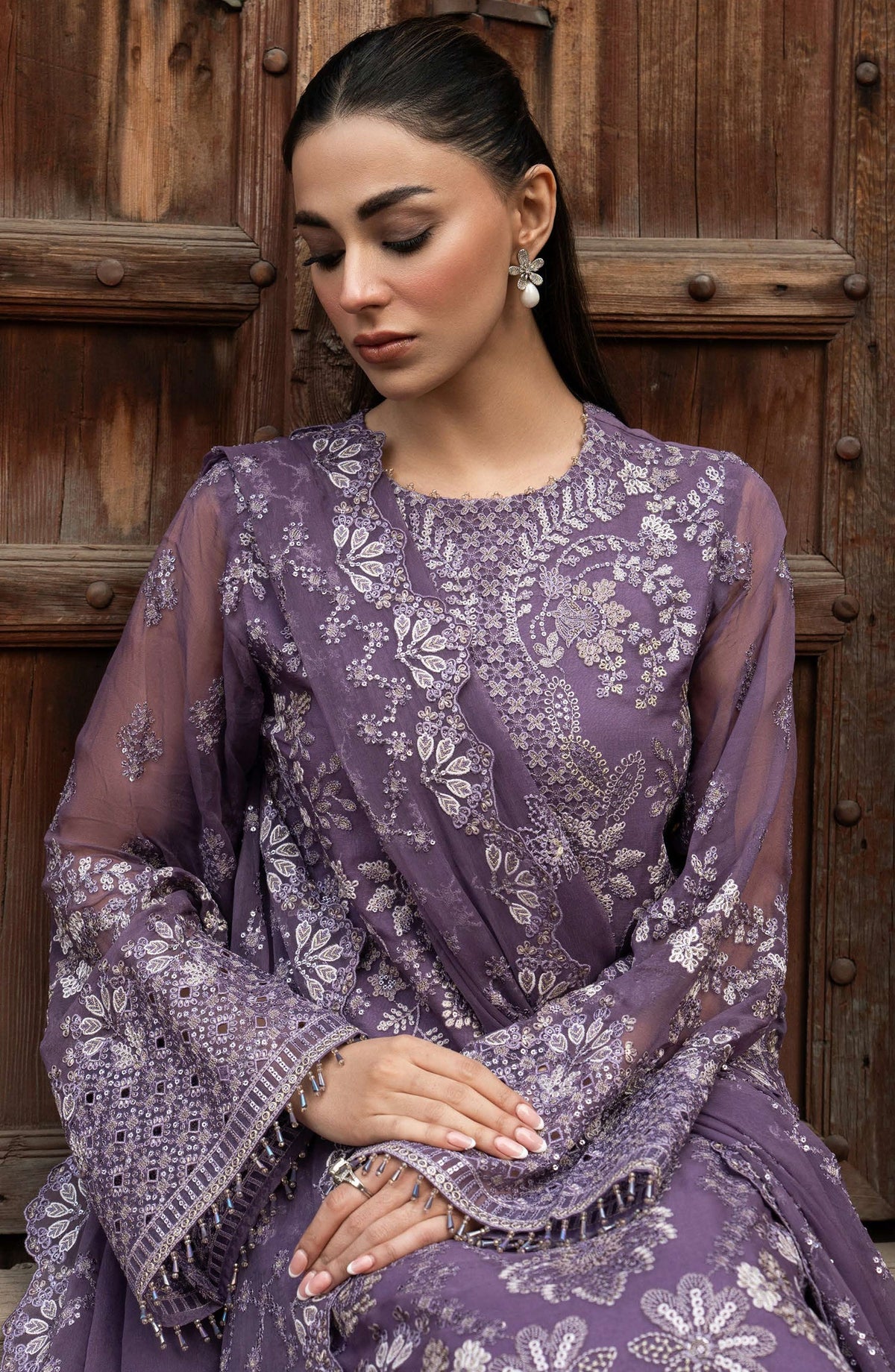 Humsafar by Lavish Premium Embroidered Chiffon Unstitched 3 Piece Suit - D-01 Pale Purple - LP26HMS - Luxury Collection