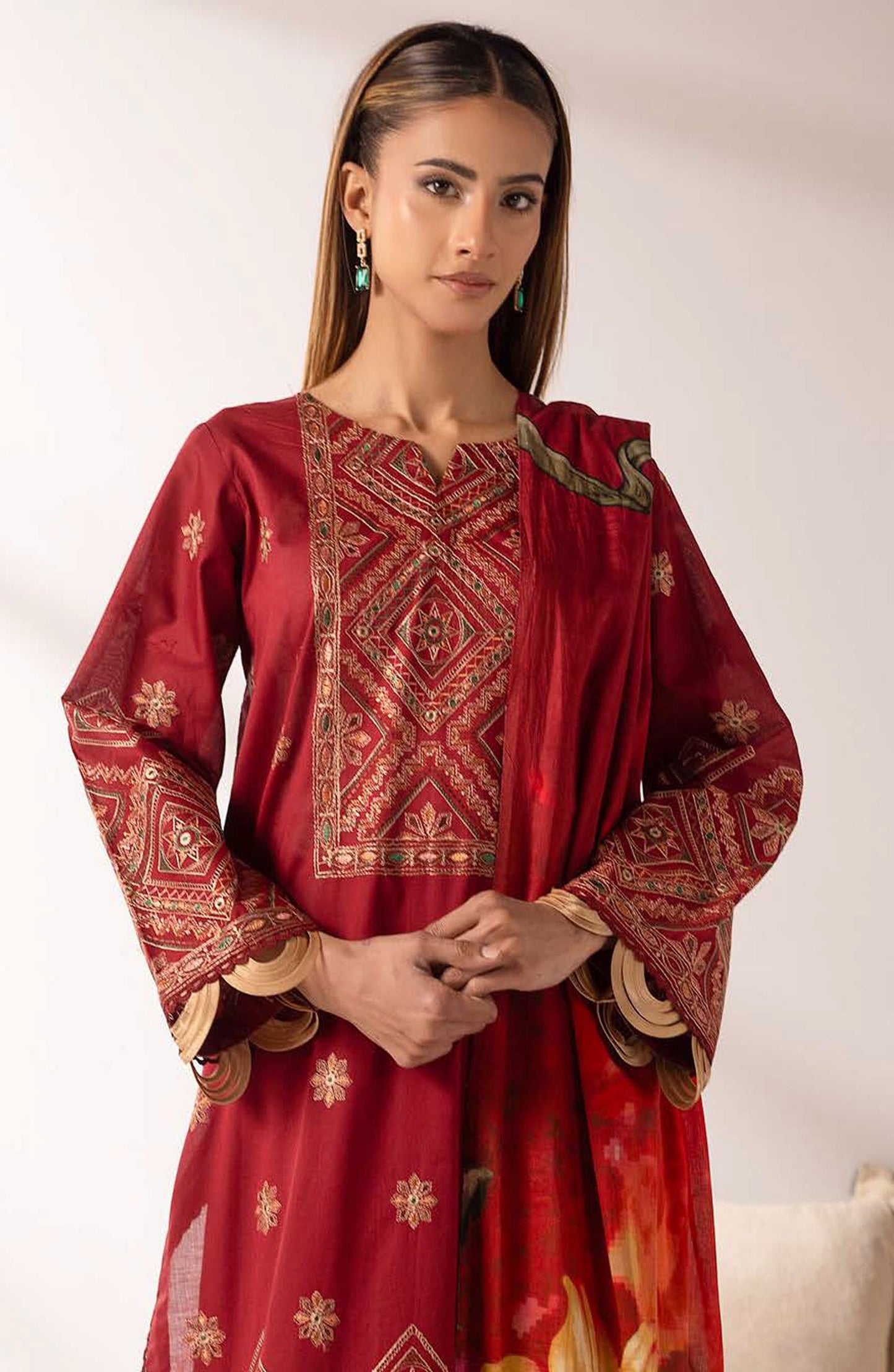 Ibtida by Al Karim Embroidered Lawn Unstitched 3 Piece Suit - IK-315 - AK26TDA - Red - Summer Collection