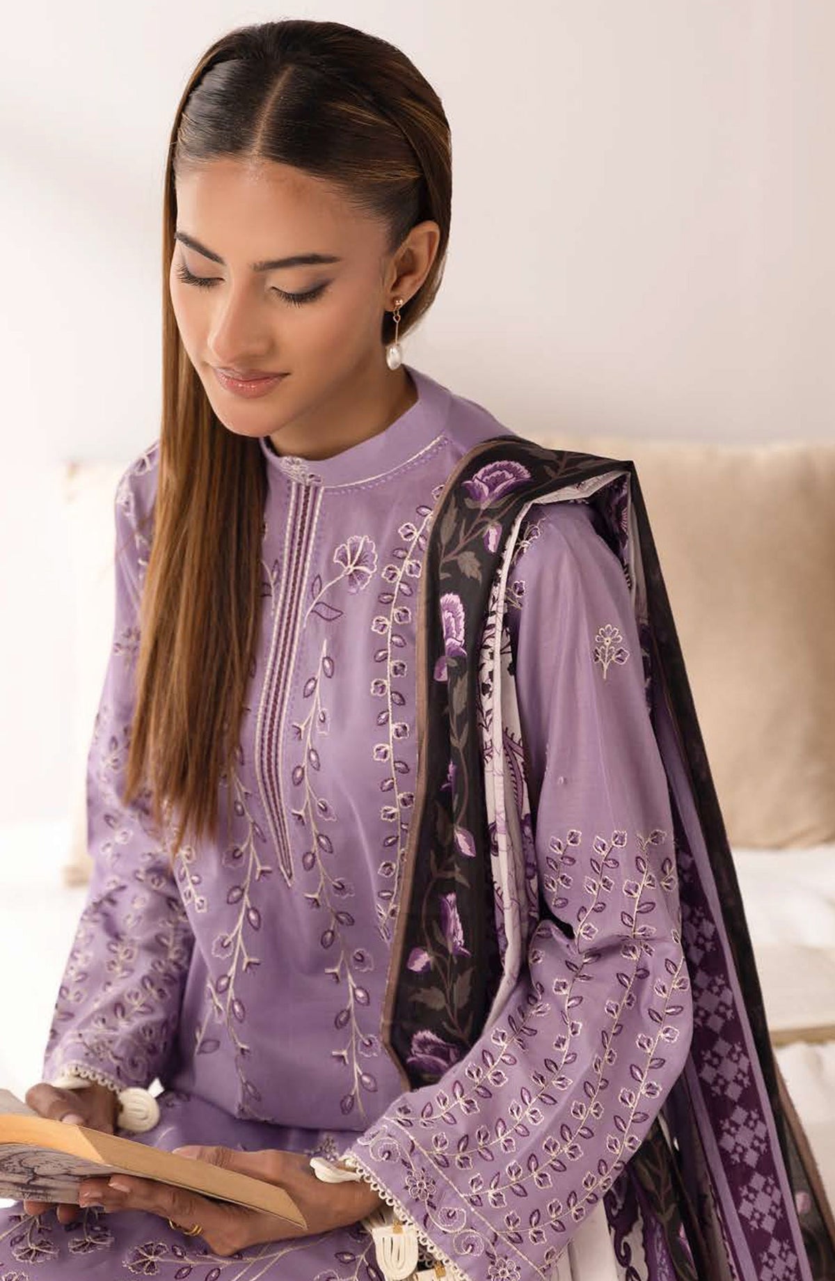 Ibtida by Embroidered Lawn Unstitched 3 Piece Suit - IK-313 - AK26TDA - Purple - Summer Collection